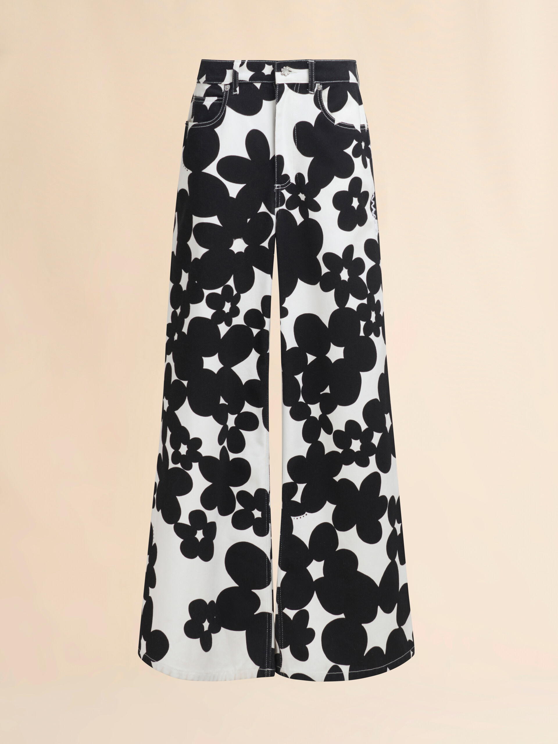 Pantalon en coton avec imprimé Dillies noir et blanc - Pantalons - Image 1