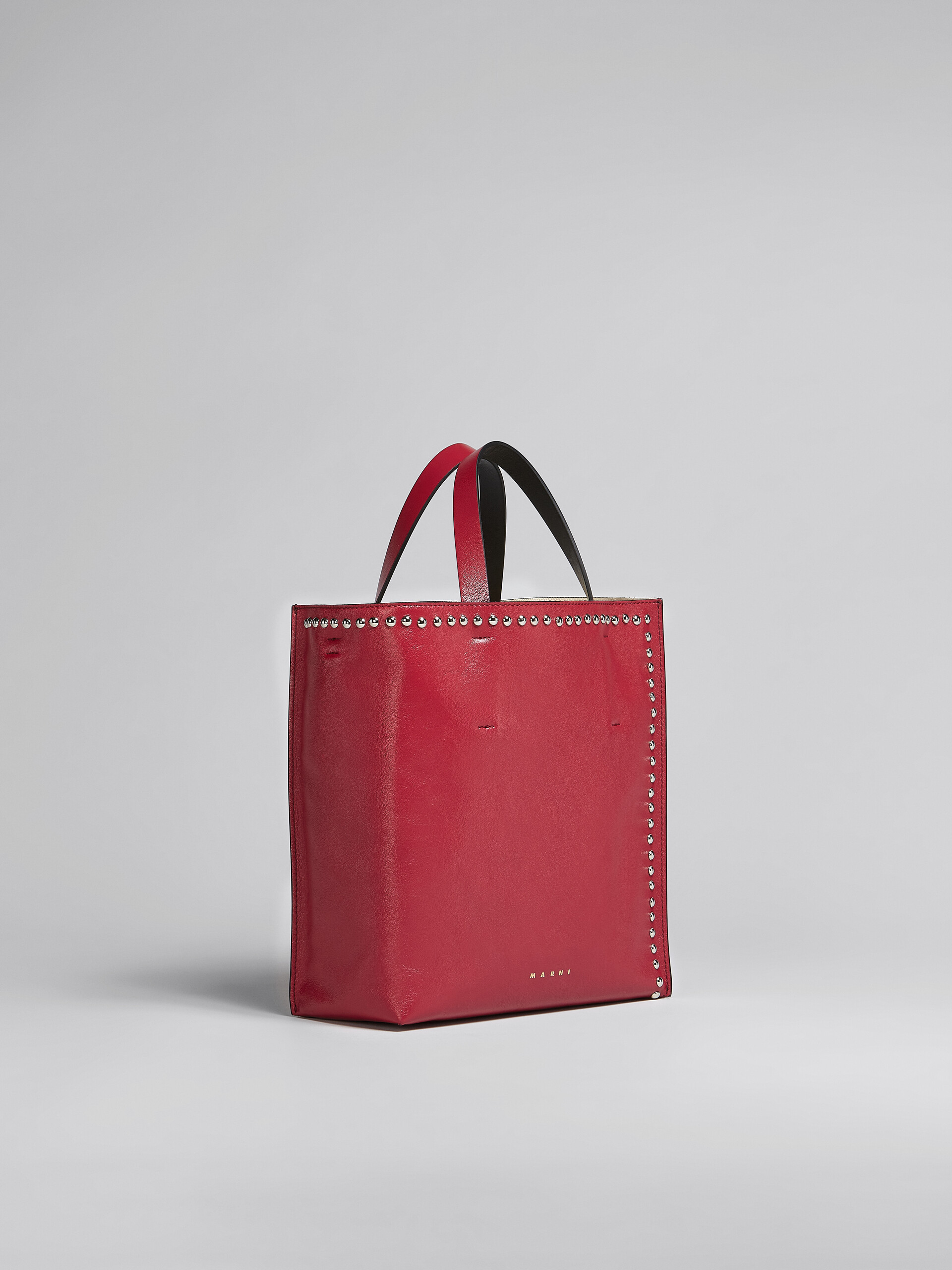 Museo Soft Small Bag in red and black leather with studs - Shopping Bags - Image 6