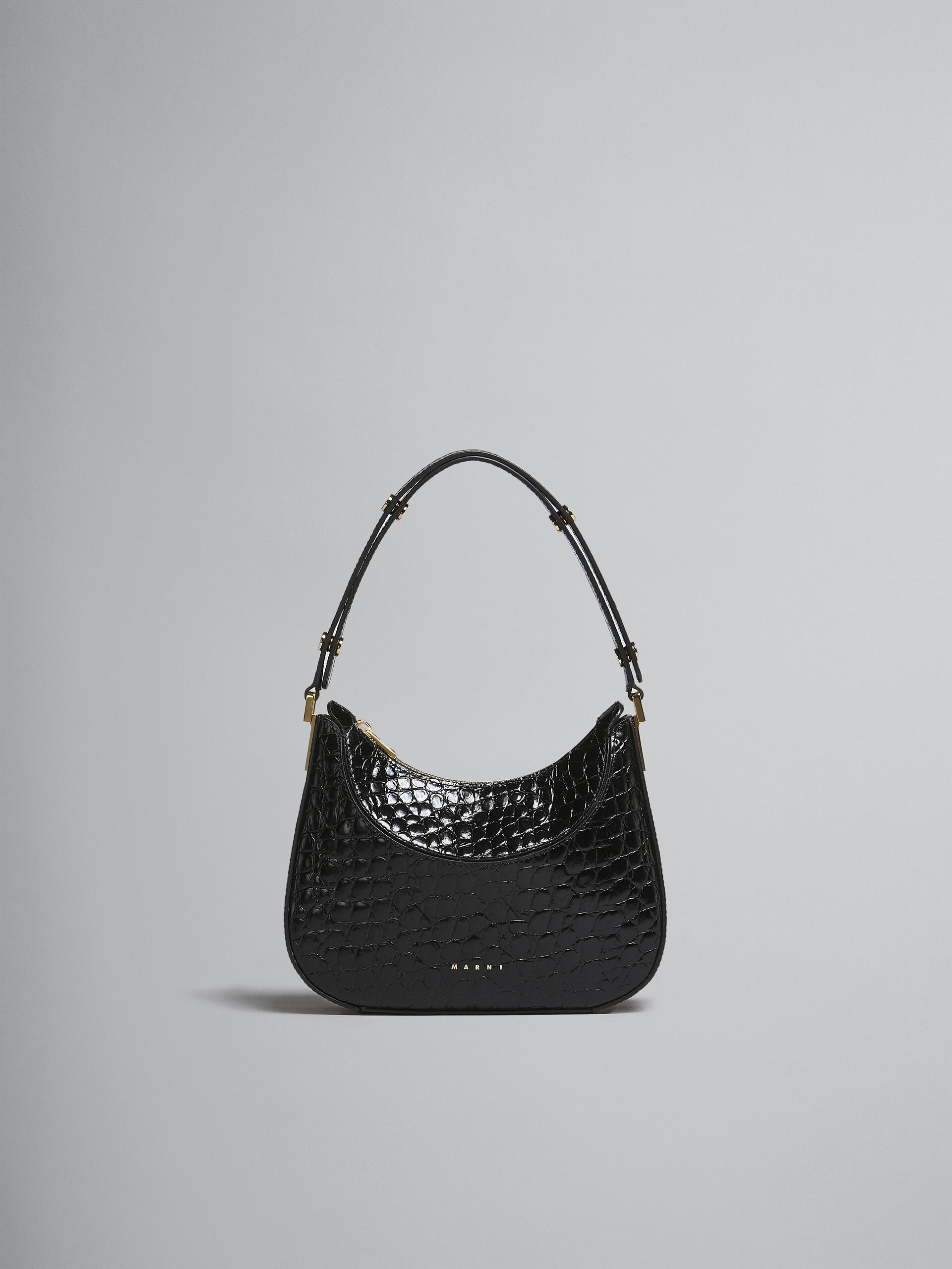 Milano Mini Bag in black croco print leather - Handbags - Image 1