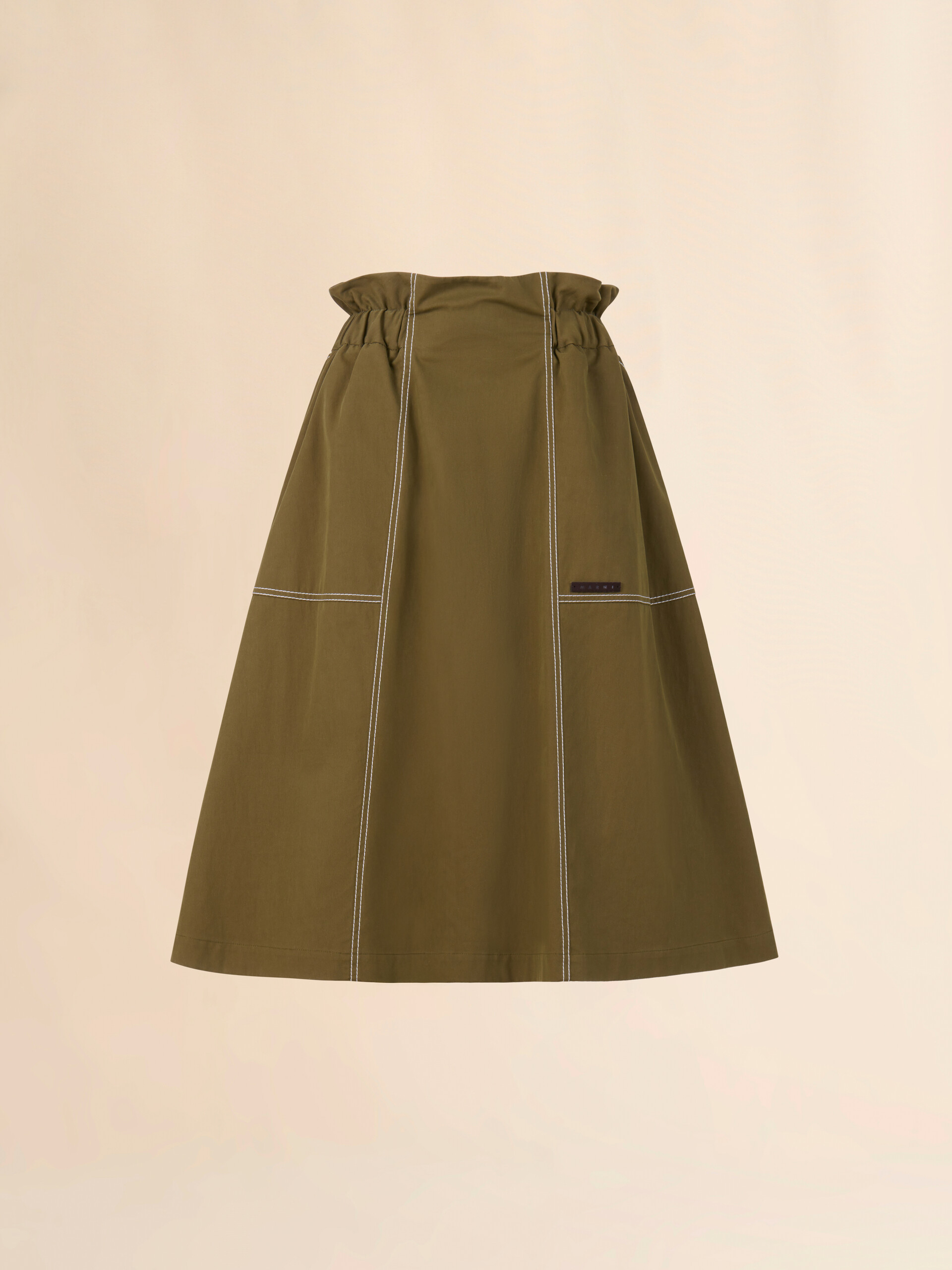 Green gabardine midi skirt with paperbag waist - Skirts - Image 1