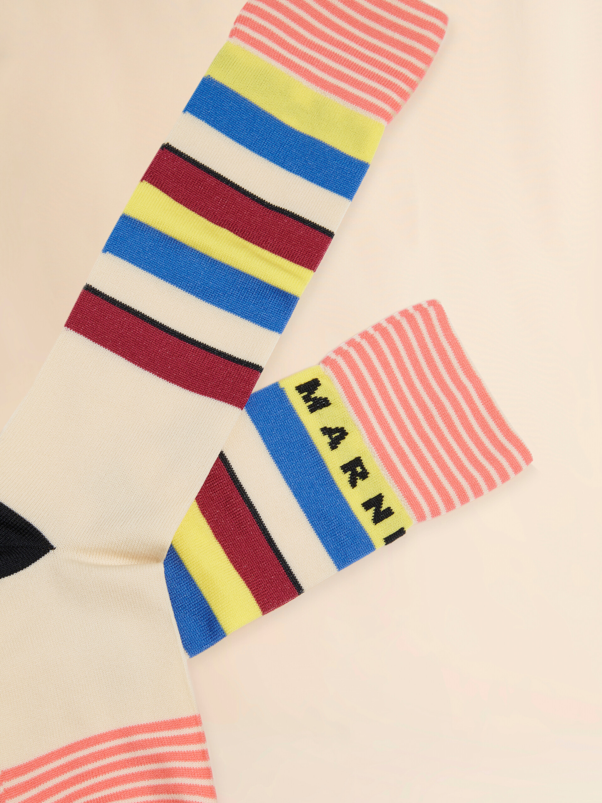 Cream nylon socks with mixed stripes - Socks - Image 2