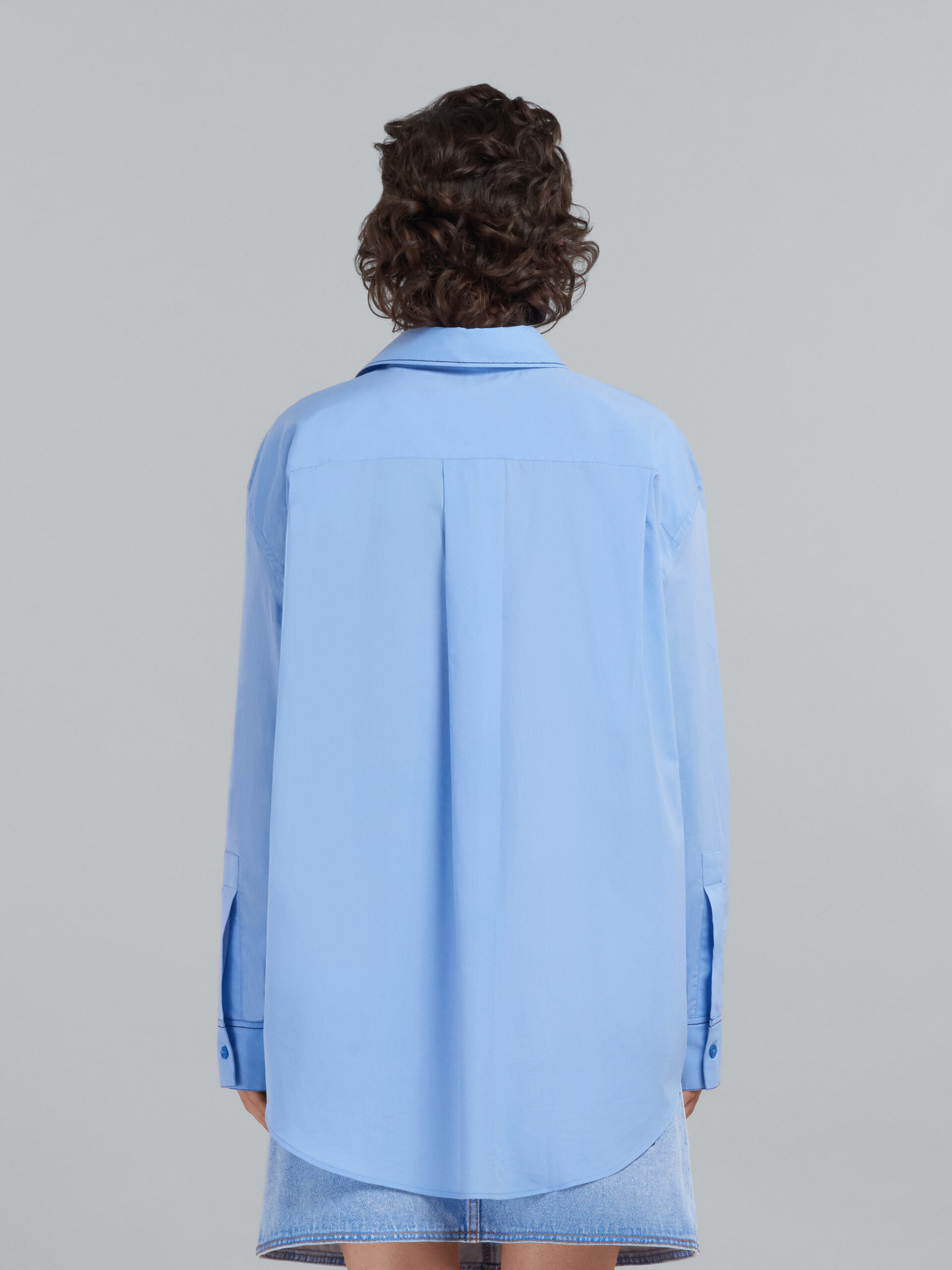 Light blue bio cotton shirt with embroidered logo - Shirts - Image 3