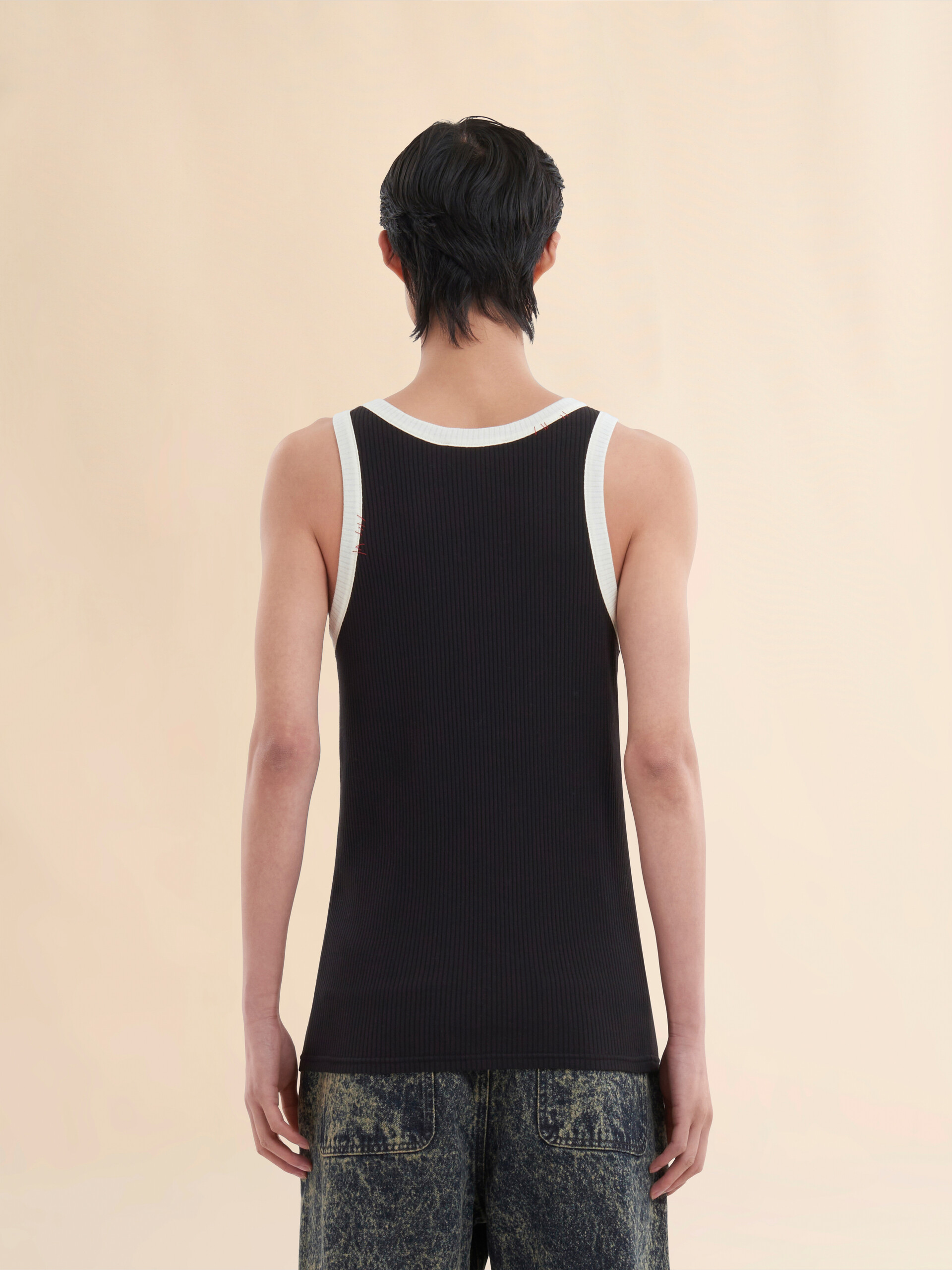 Black ribbed cotton tank top with Marni Mending - Shirts - Image 3