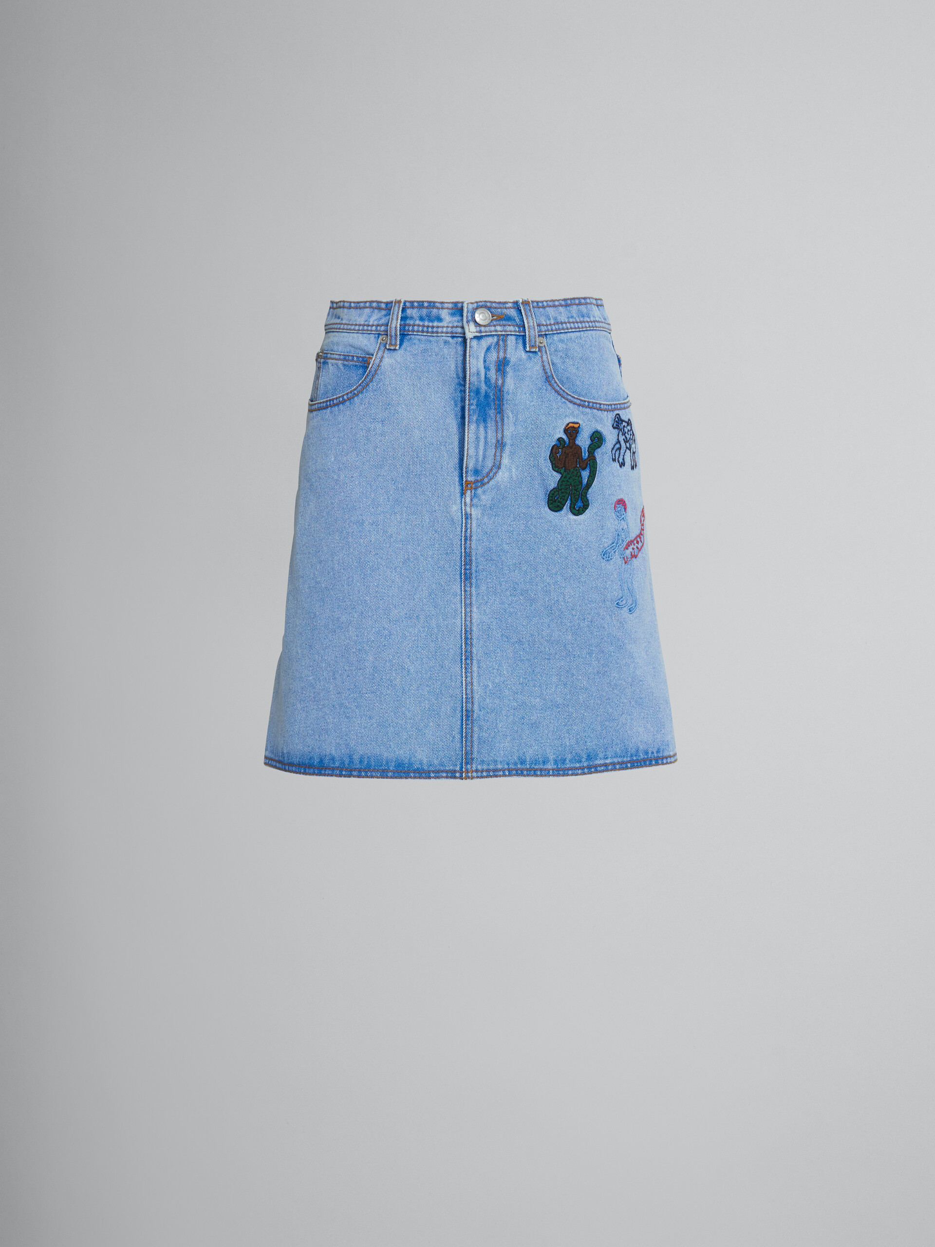 Light blue denim skirt with embroidery - Skirts - Image 1