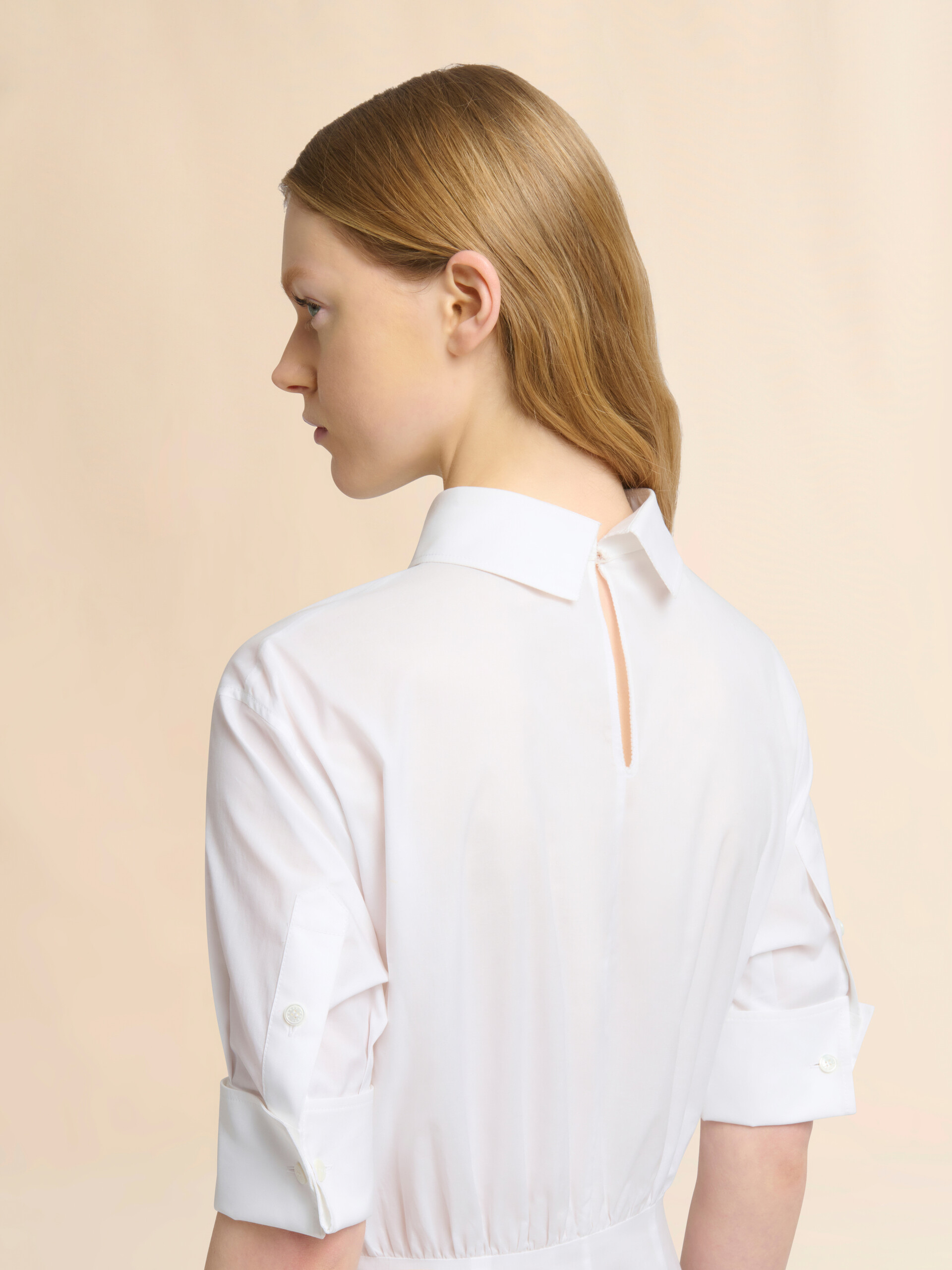 White poplin shirt dress with gathering - Dresses - Image 5