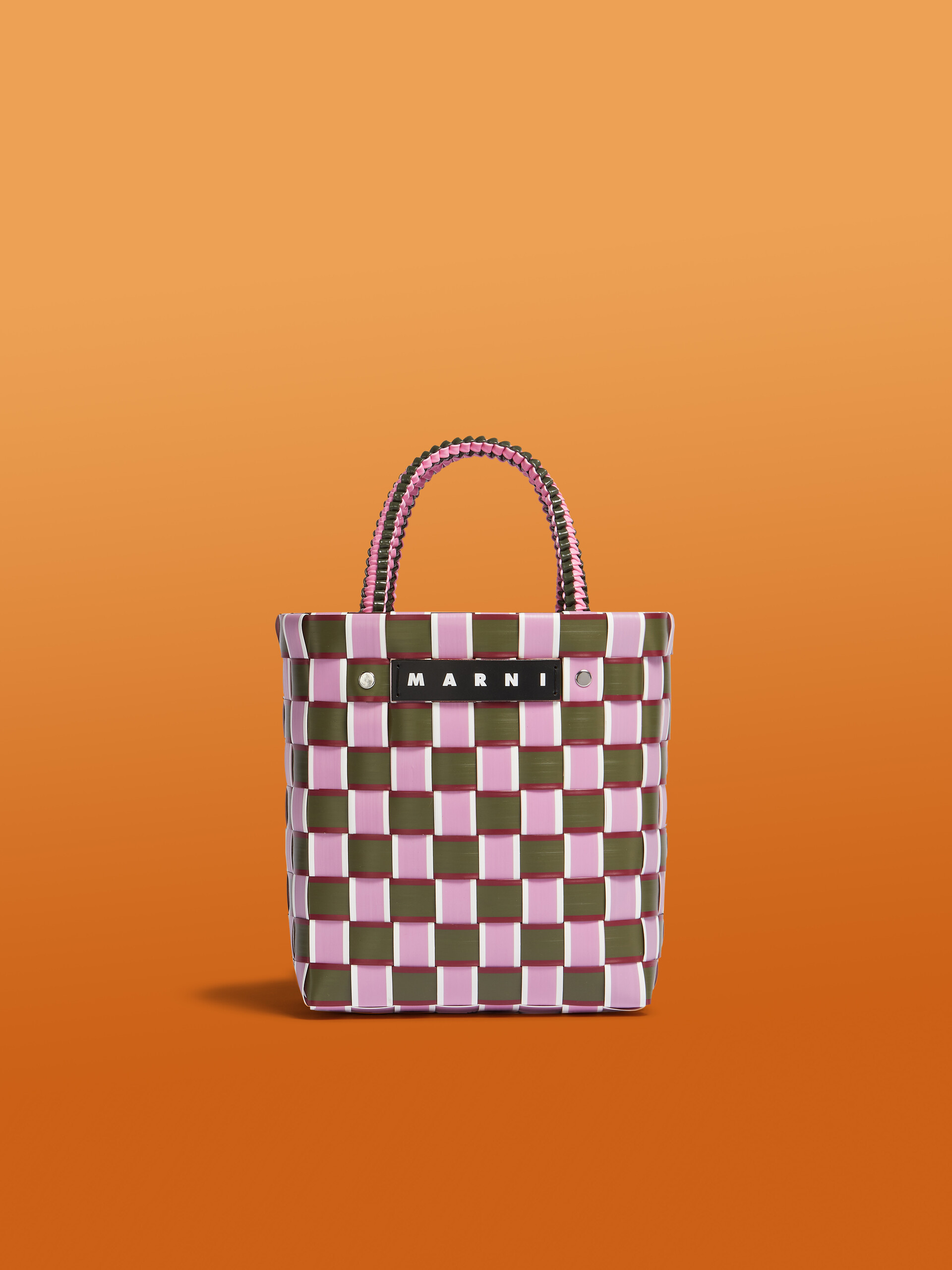 MARNI MARKET TAPE BASKET bag in orange and black woven material - Shopping Bags - Image 1