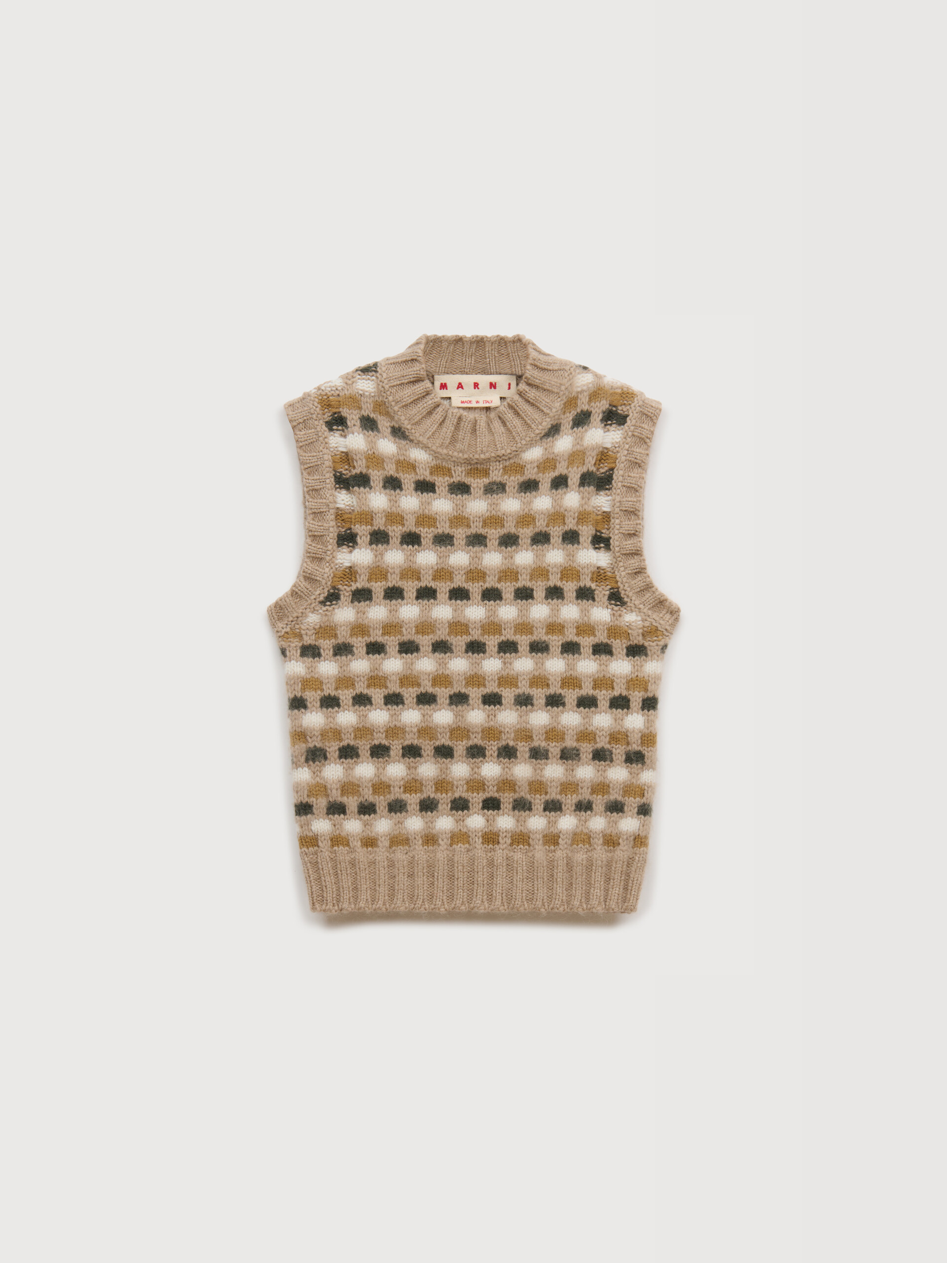 White and green jacquard Shetland wool vest - Pullovers - Image 1