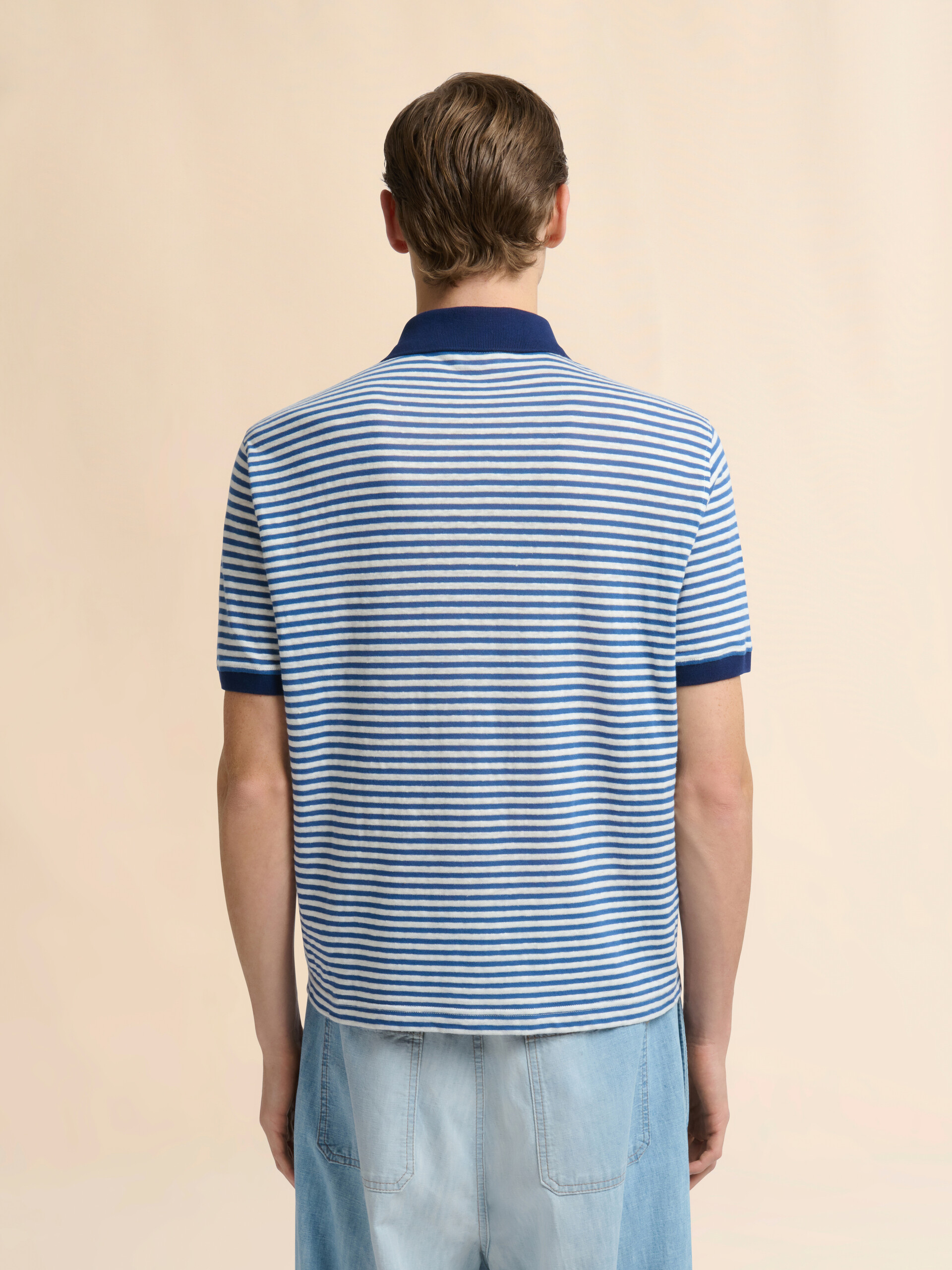 ブルー ストライプ入りリネンブレンドポロシャツ - シャツ - Image 3
