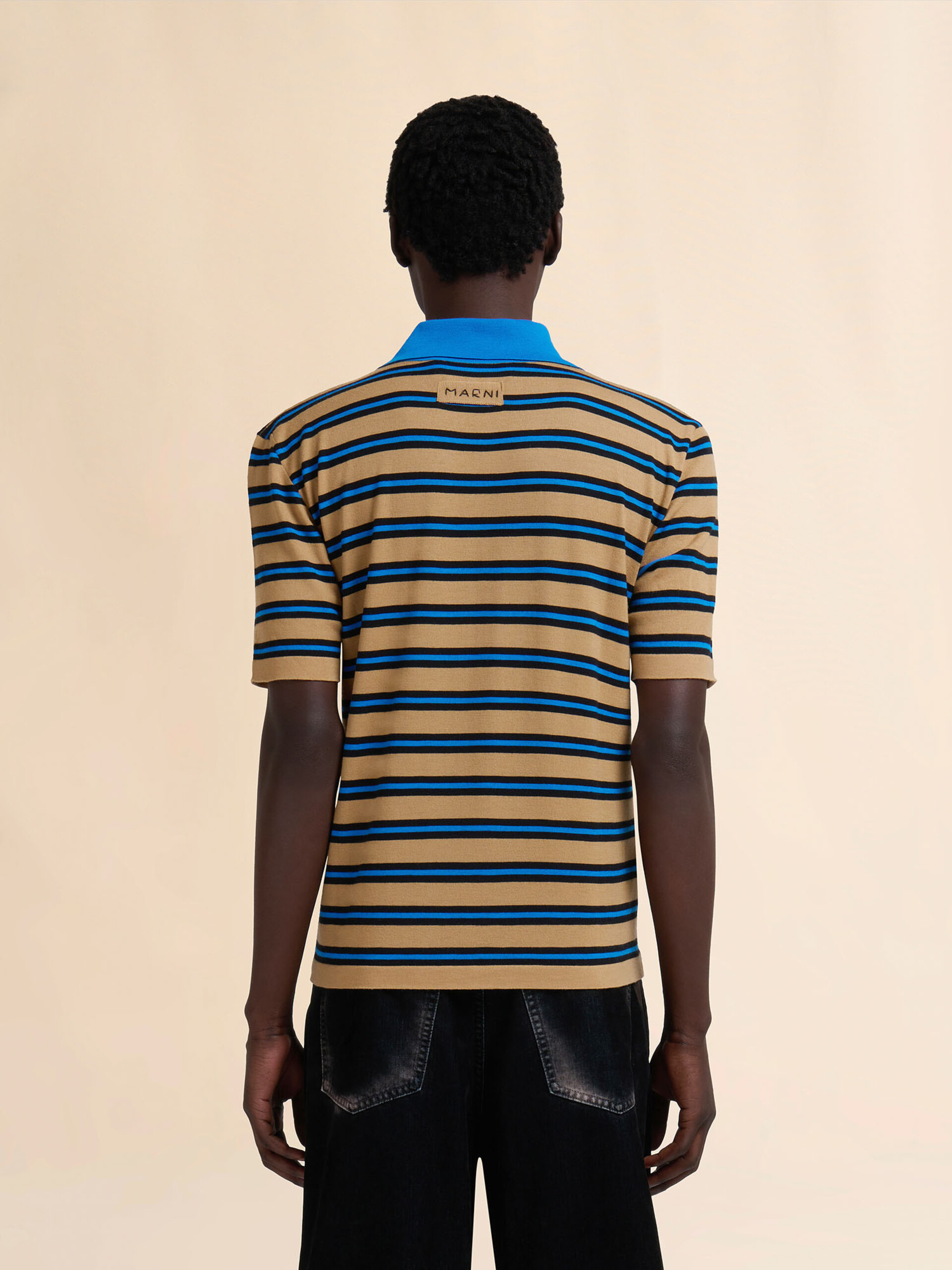 Brown and blue striped wool polo shirt - Shirts - Image 3