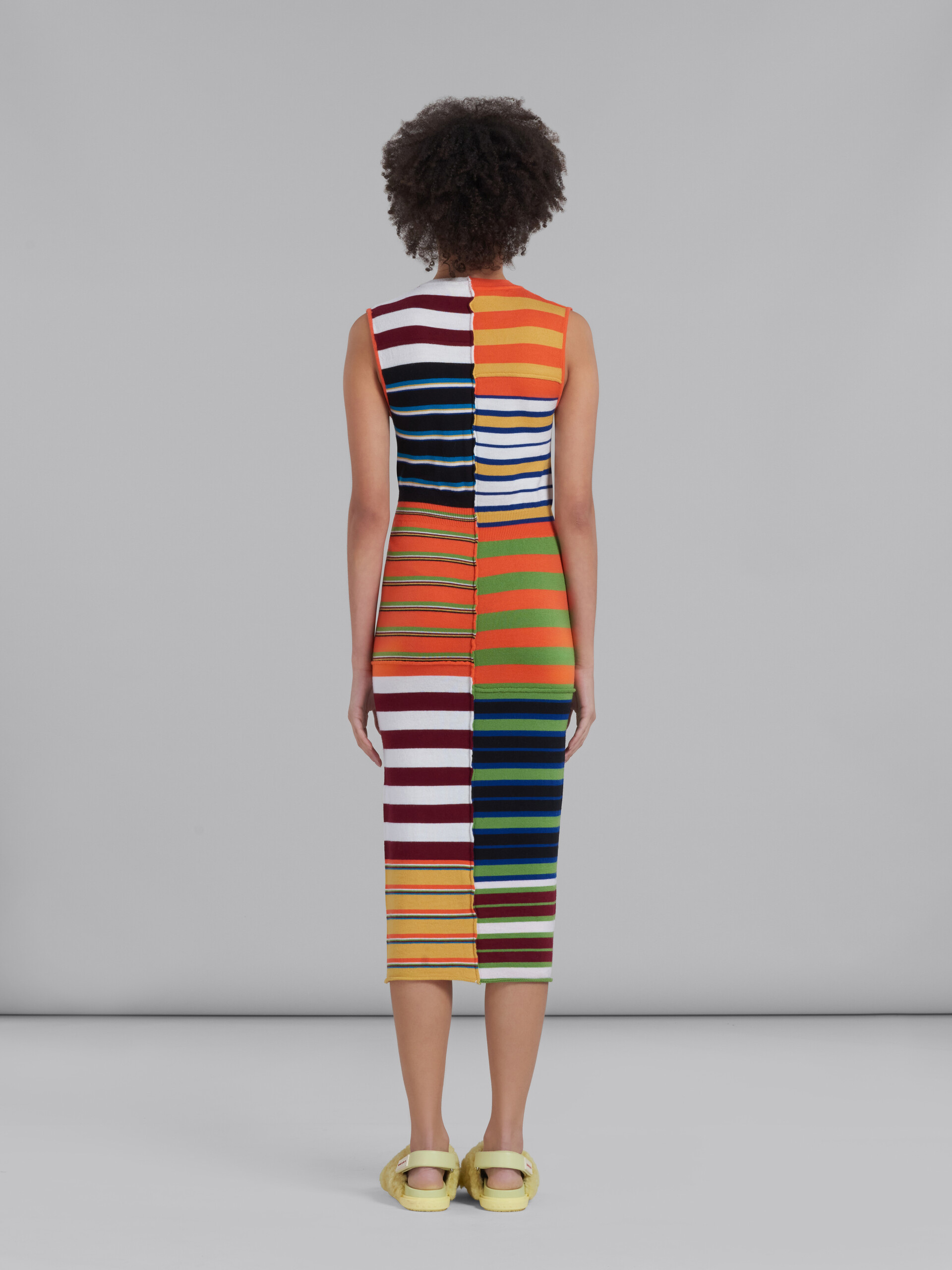 Multicoloured knit dress with patchwork stripes