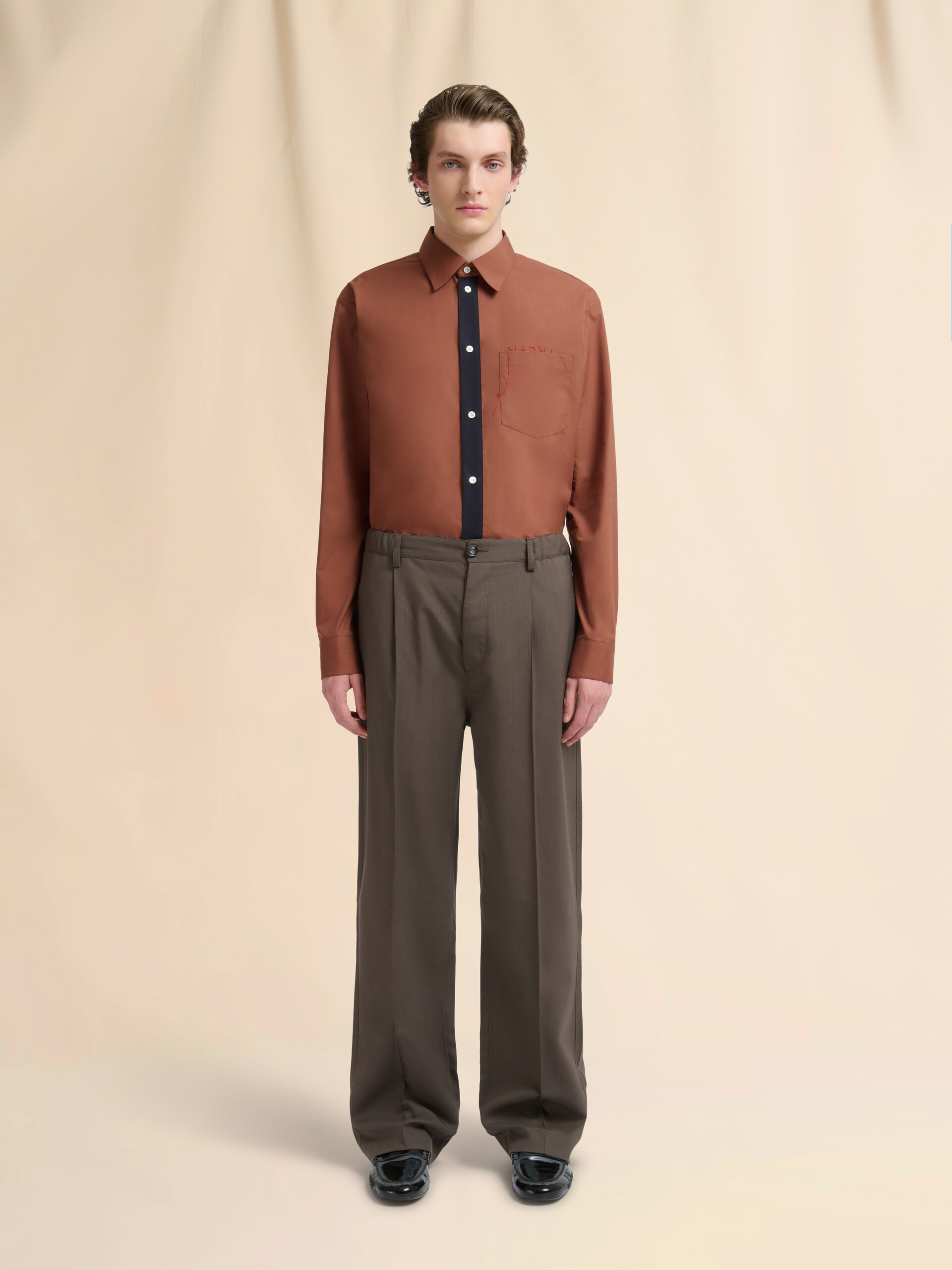 Brown wool trousers with elasticated waistband - Pants - Image 2