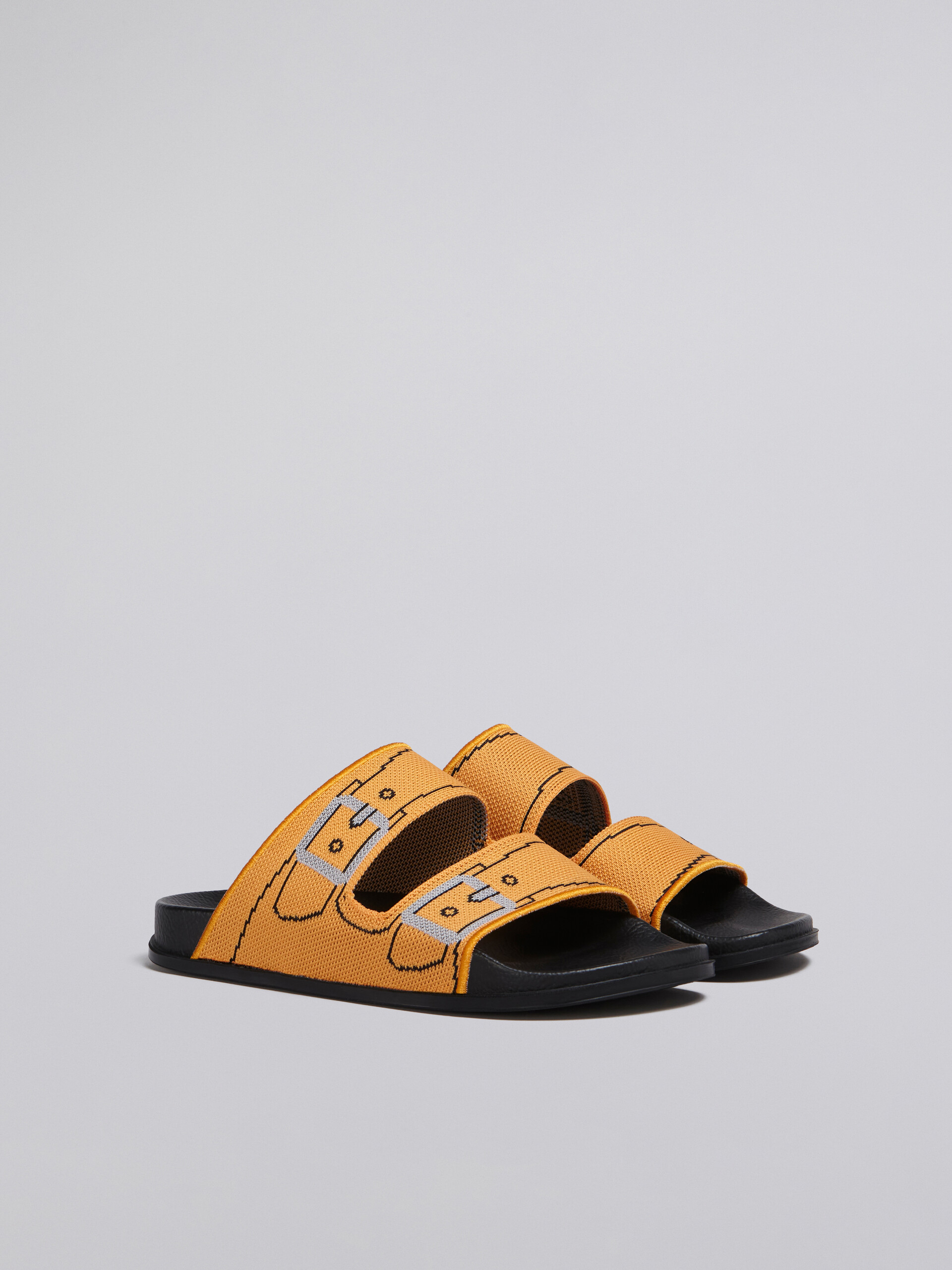 Orange trompe l'œil jacquard two-strap slide - Sandals - Image 2