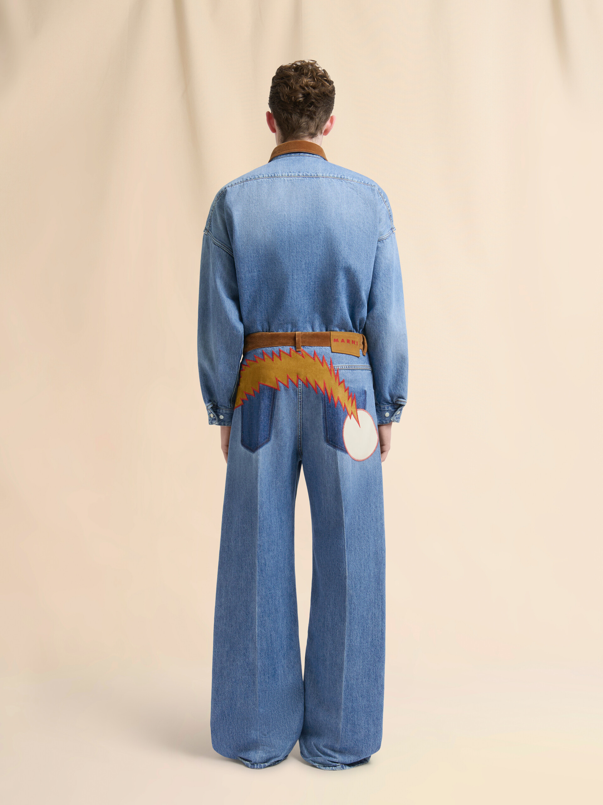 Blue denim trousers with velvet waistband - Pants - Image 3
