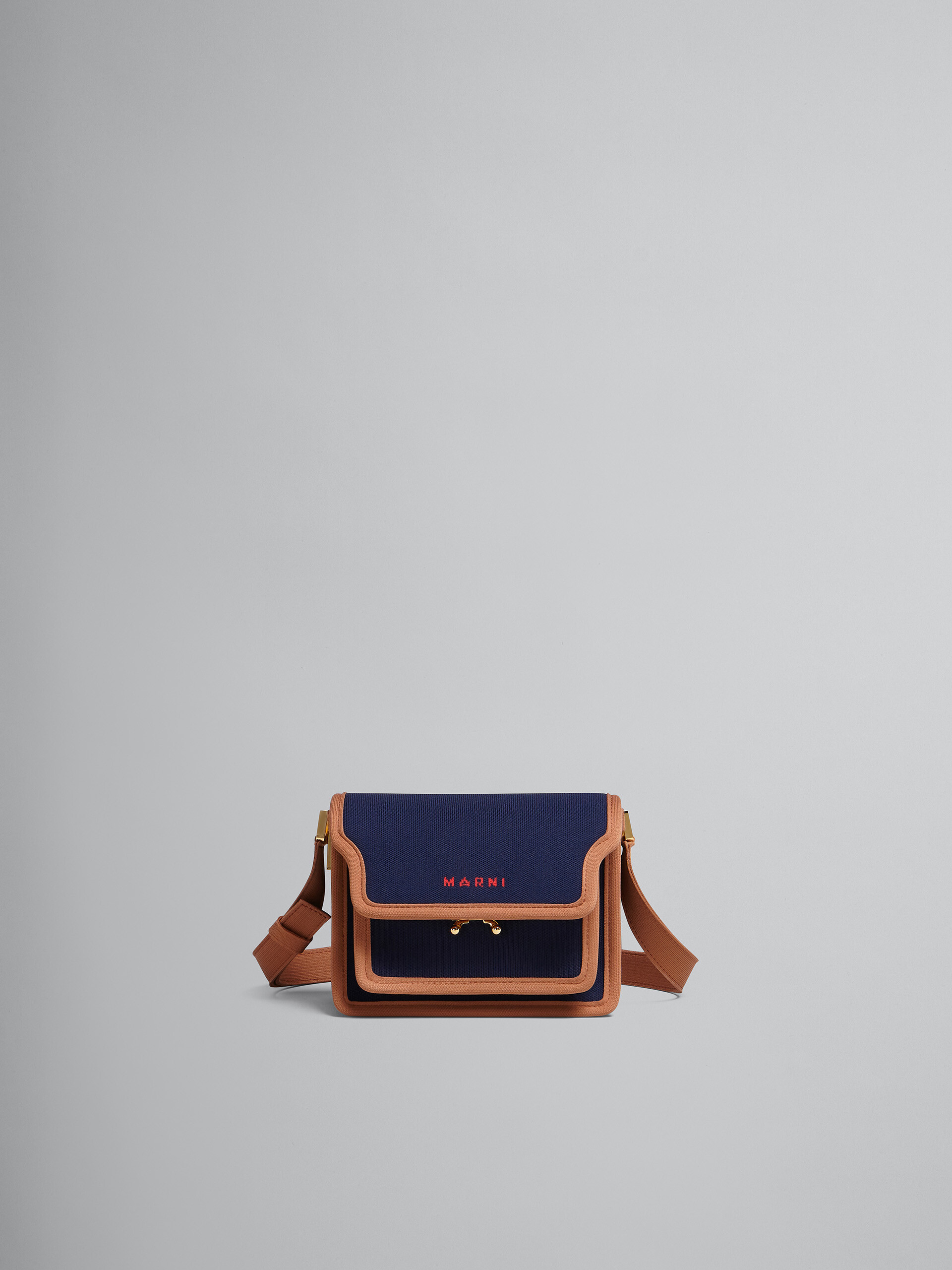 TRUNK SOFT mini bag in blue and brown jacquard - Shoulder Bag - Image 1