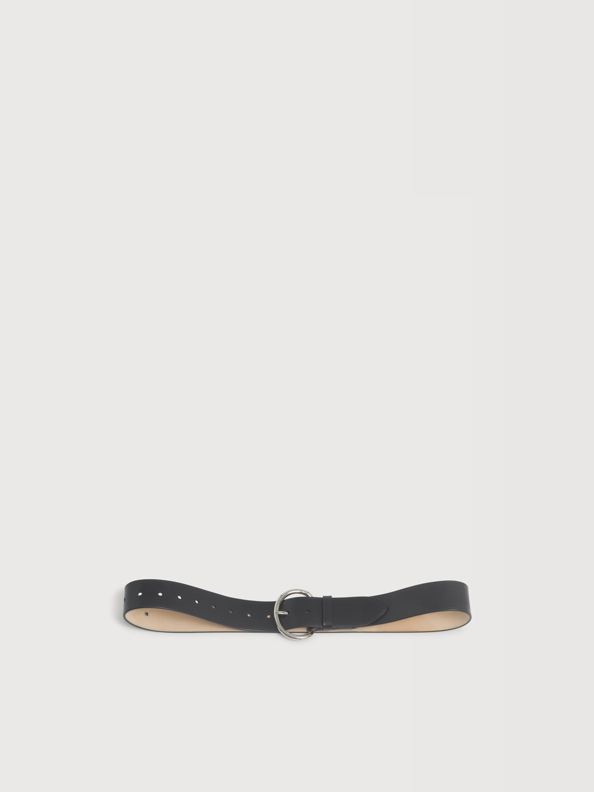 Black leather belt with round buckle - Belts - Image 1