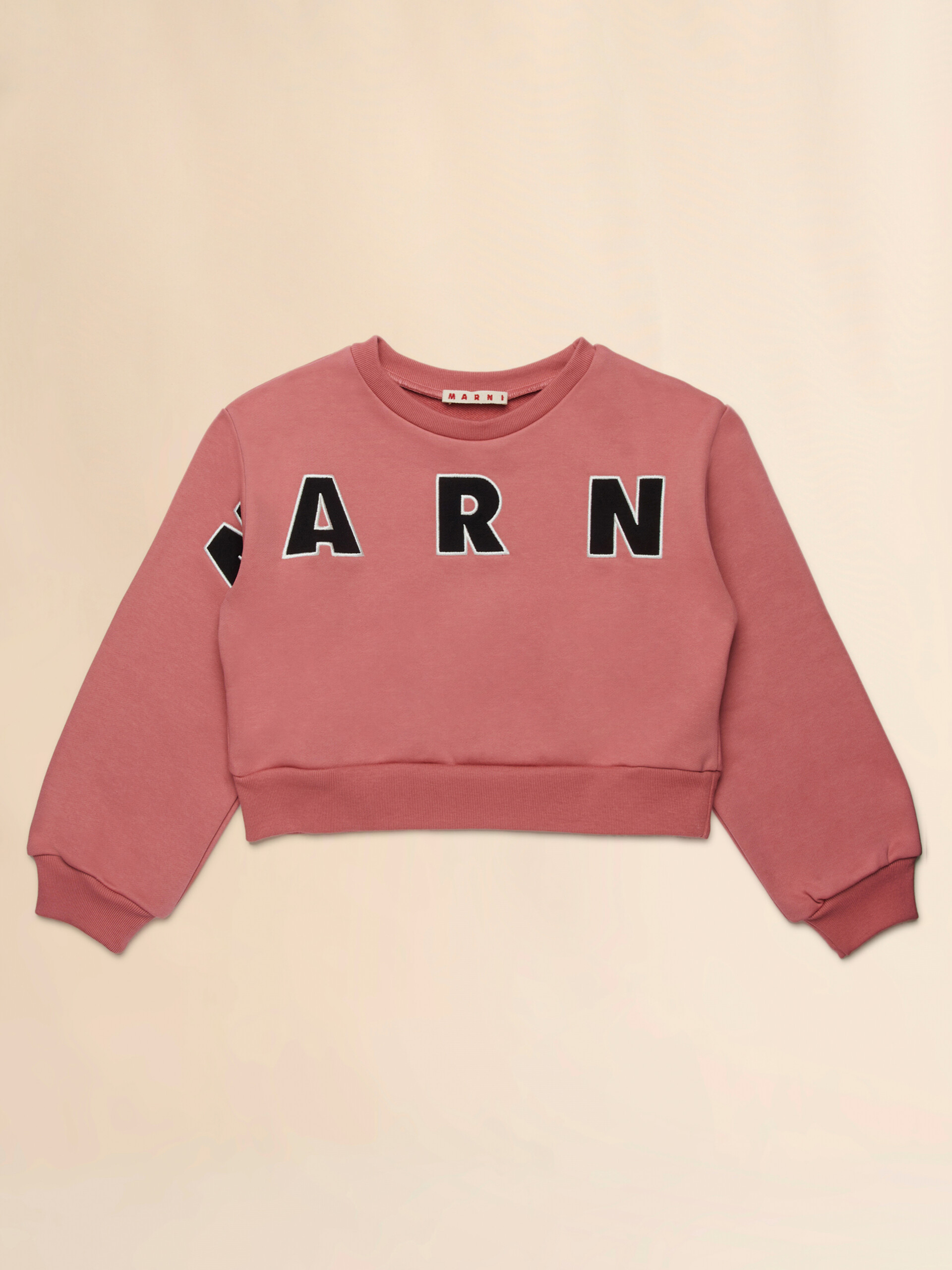 Pink cotton cropped sweatshirt with embroidered logo - Sweaters - Image 1