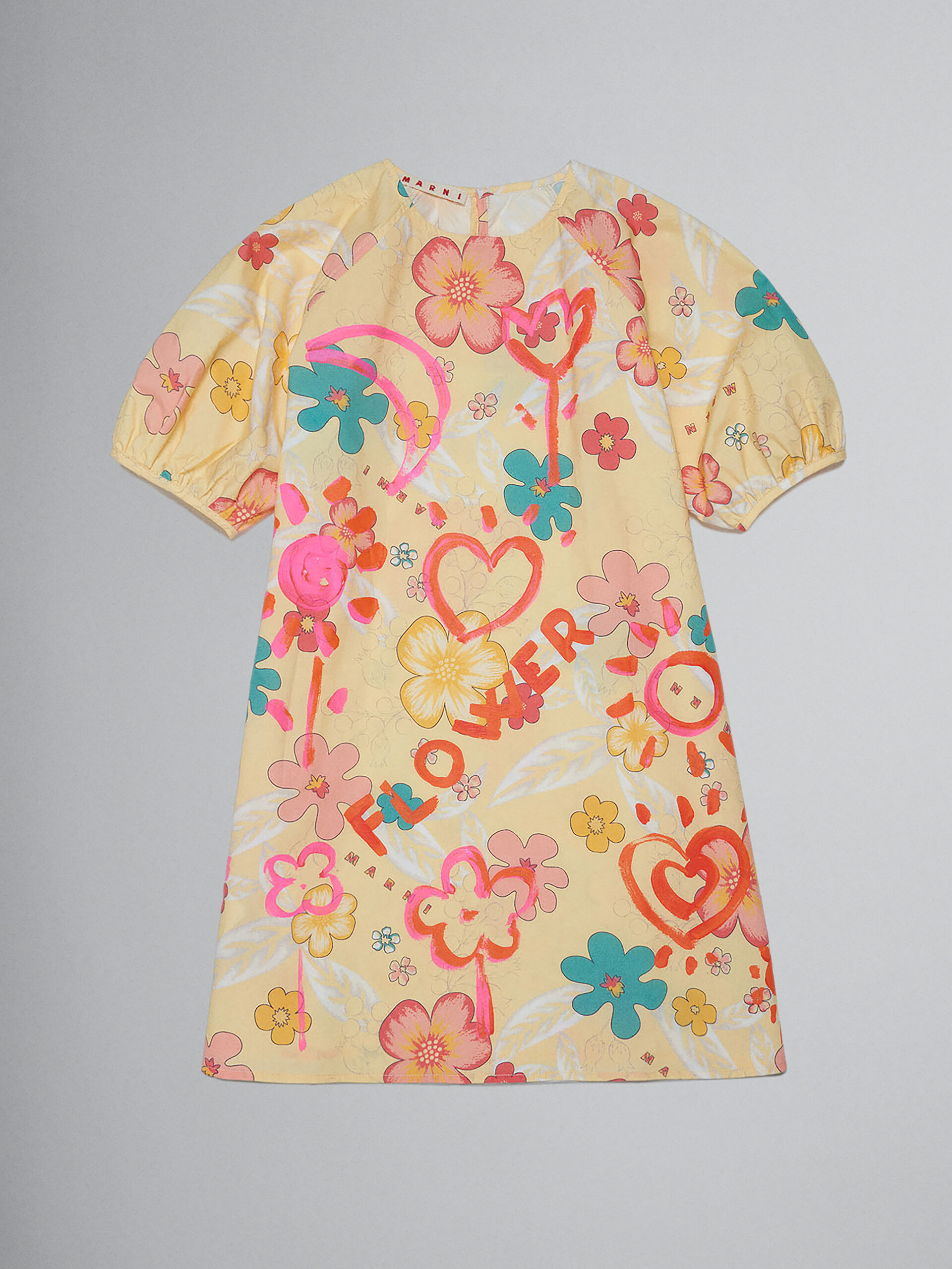 Vestido color crema de manga corta de popelina con estampado Honolulu - Vestidos - Image 1