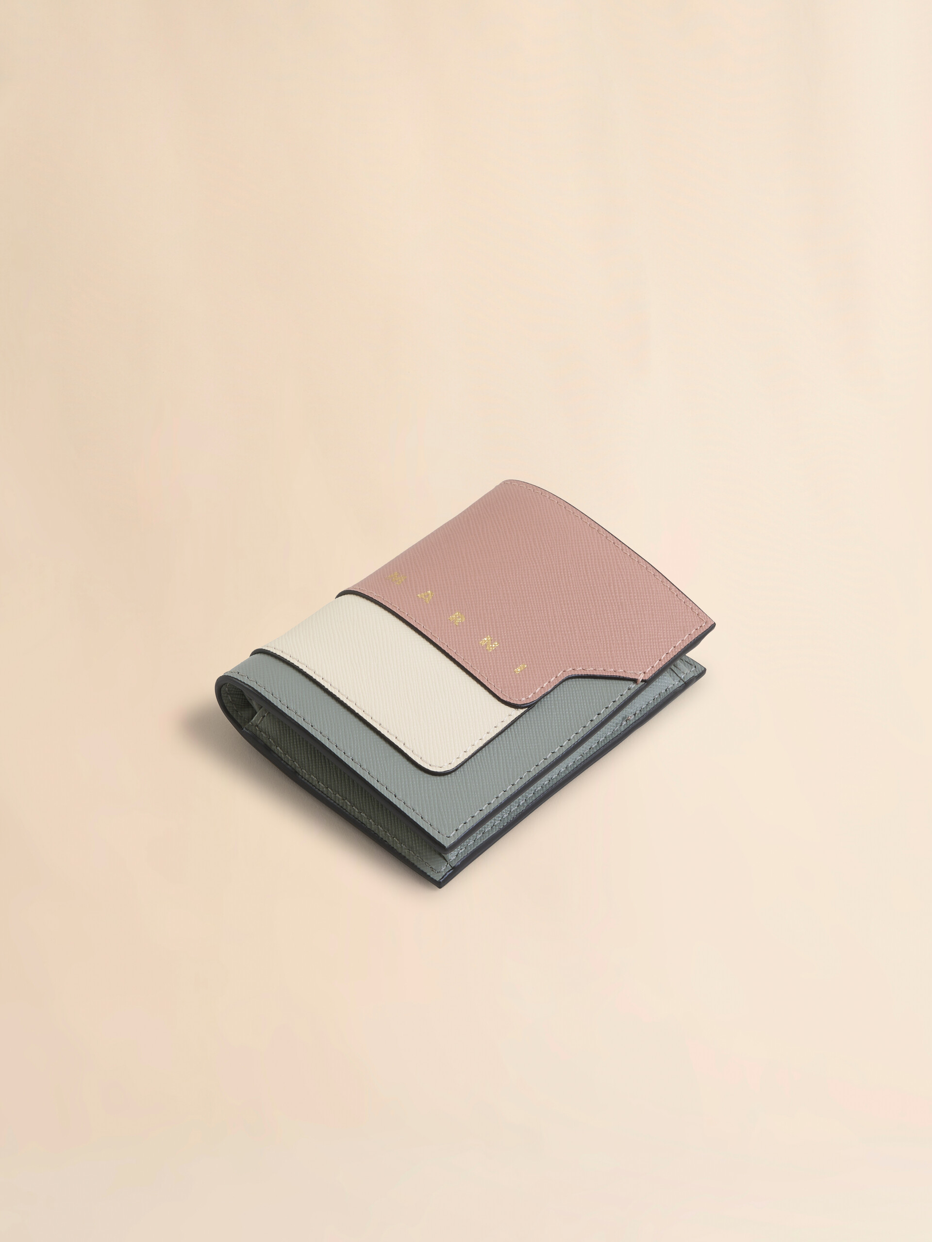 Blue, beige and light blue saffiano leather bi-fold wallet - Wallets - Image 5