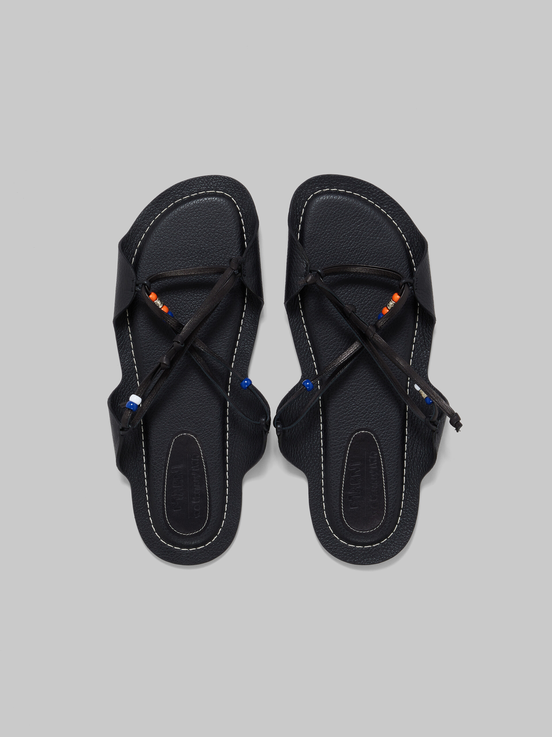 Marni x No Vacancy Inn - Black leather sandals with beads - Sandals - Image 4
