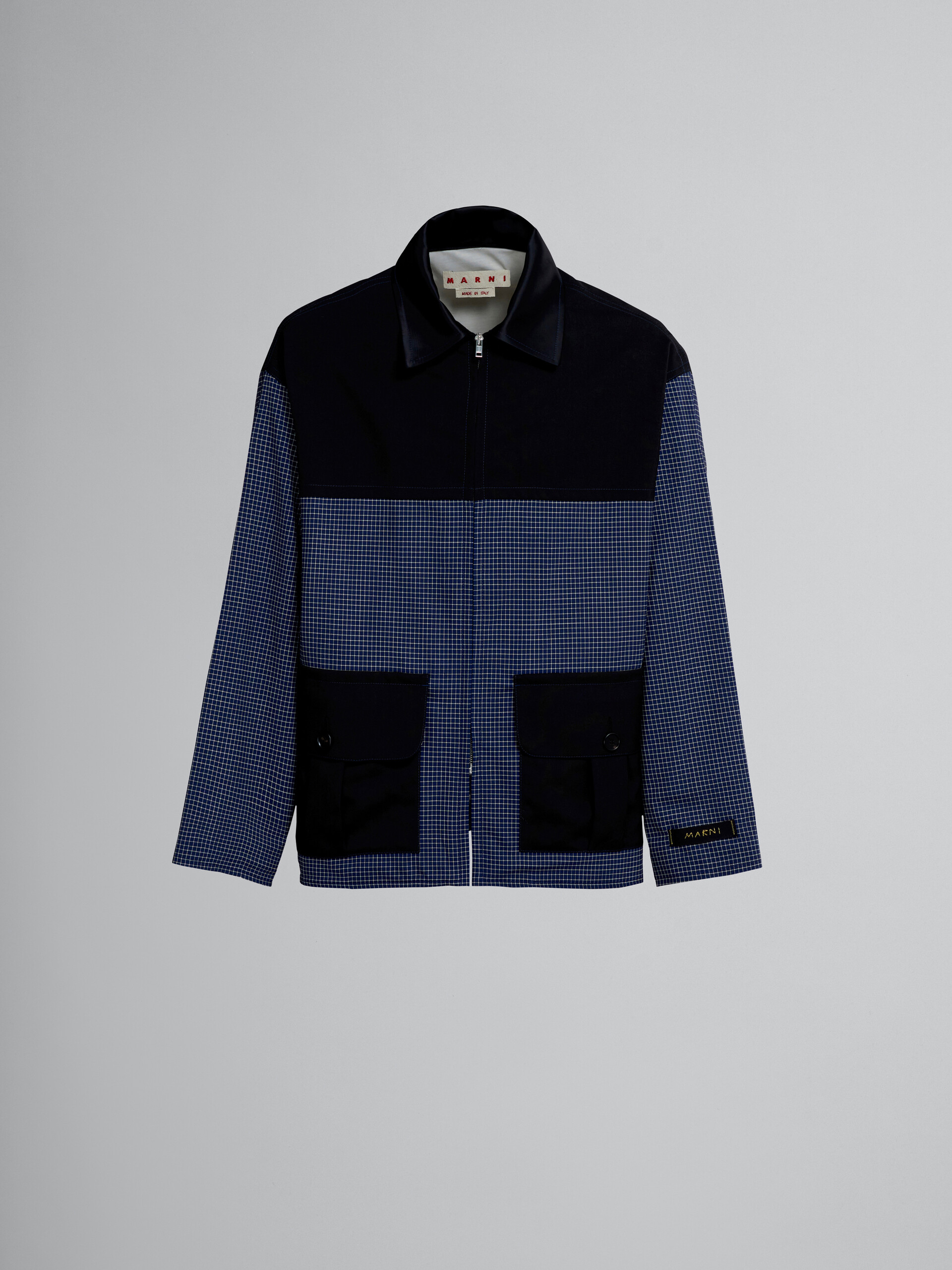 Jacket in tropical wool with blue checks - Jackets - Image 1