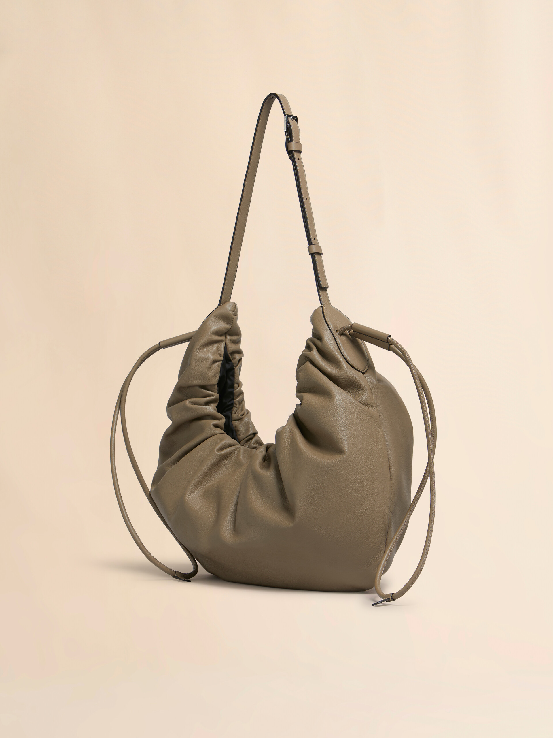 Taupe leather Scrunchie small hobo bag - Shoulder Bags - Image 3