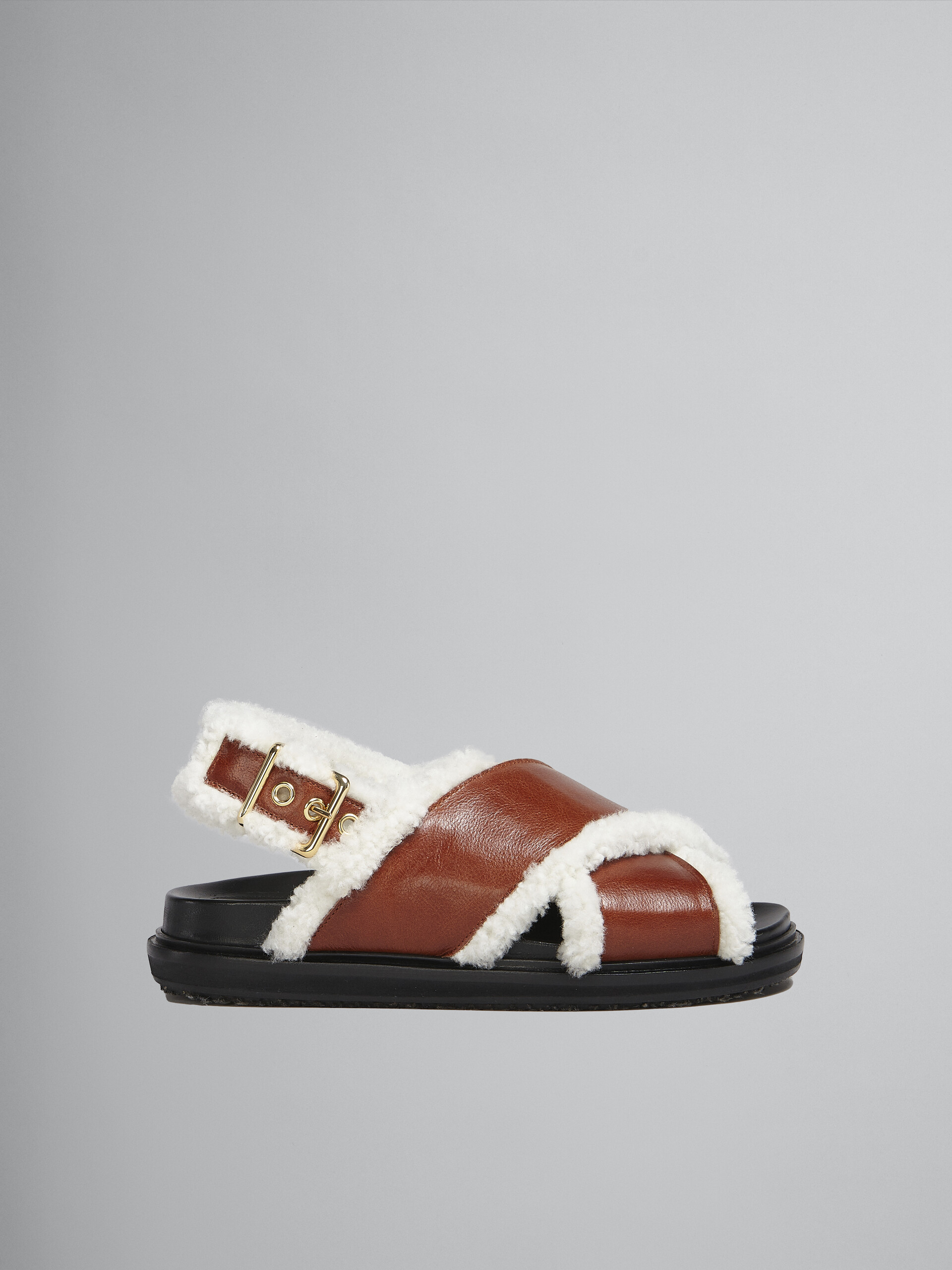 Brown leather and merinos Fussbett - Sandals - Image 1