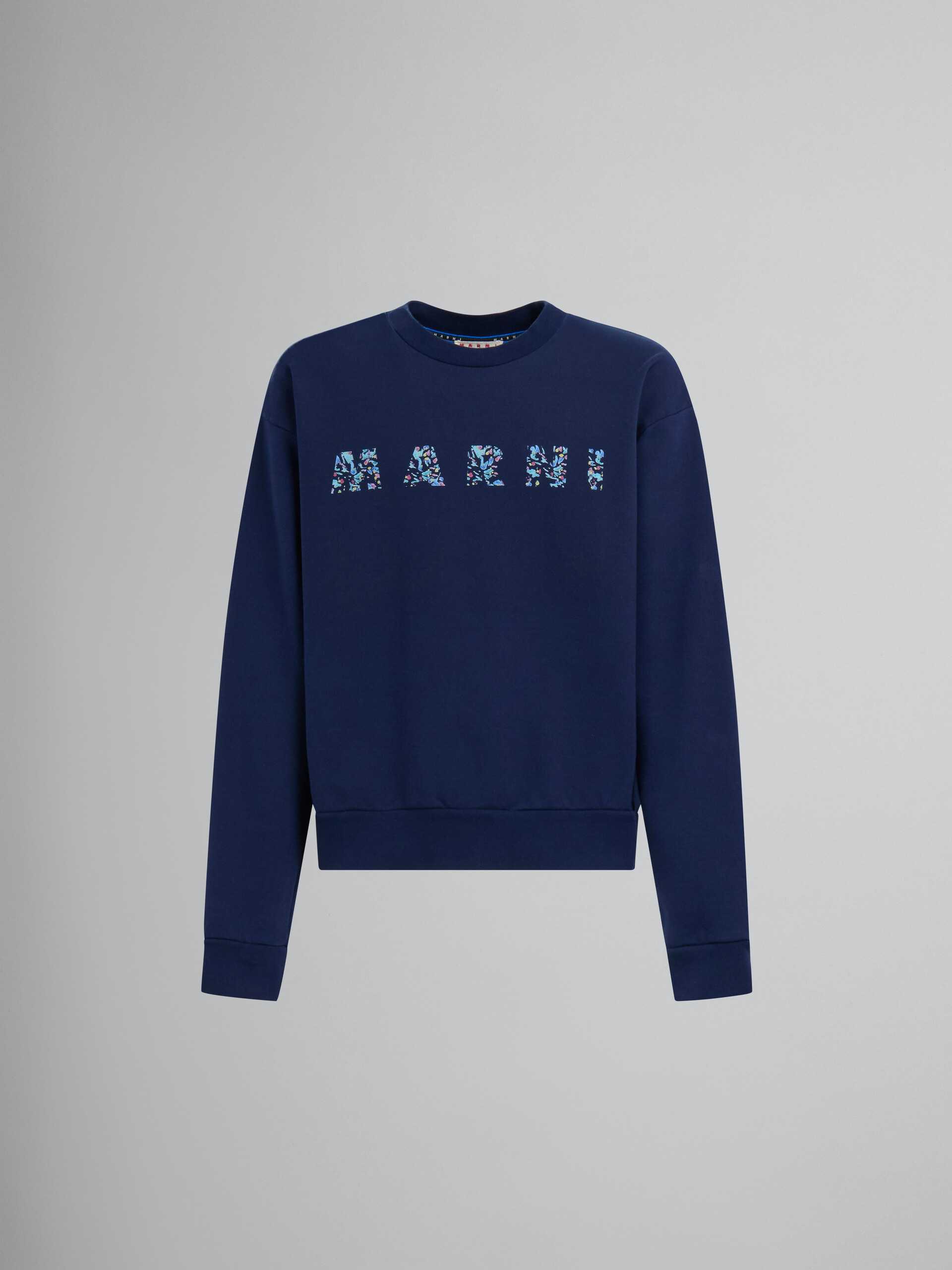 Blue bio cotton sweatshirt with patterned Marni print - Sweaters - Image 1