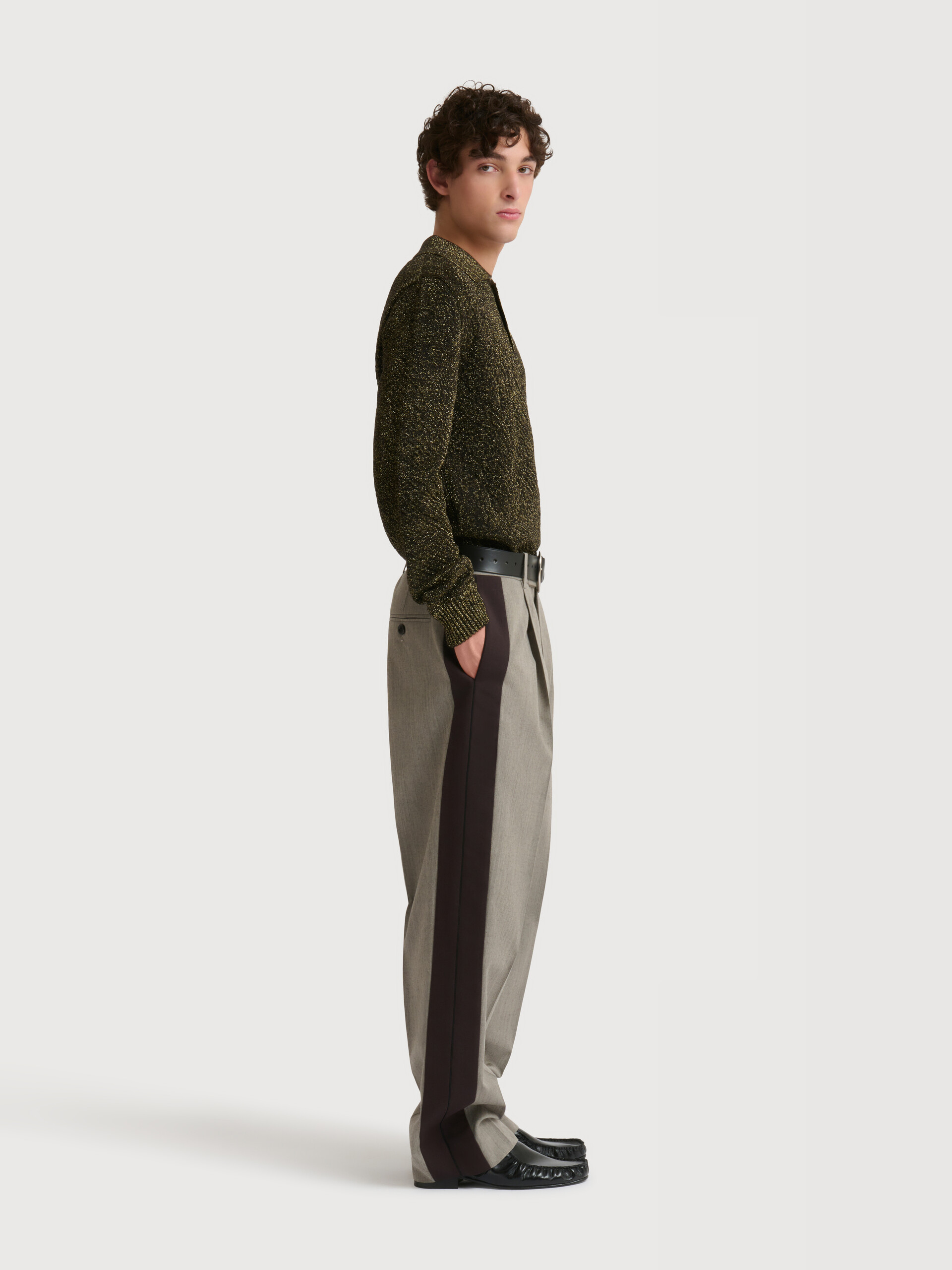 Wool trousers with contrast side bands - Pants - Image 3