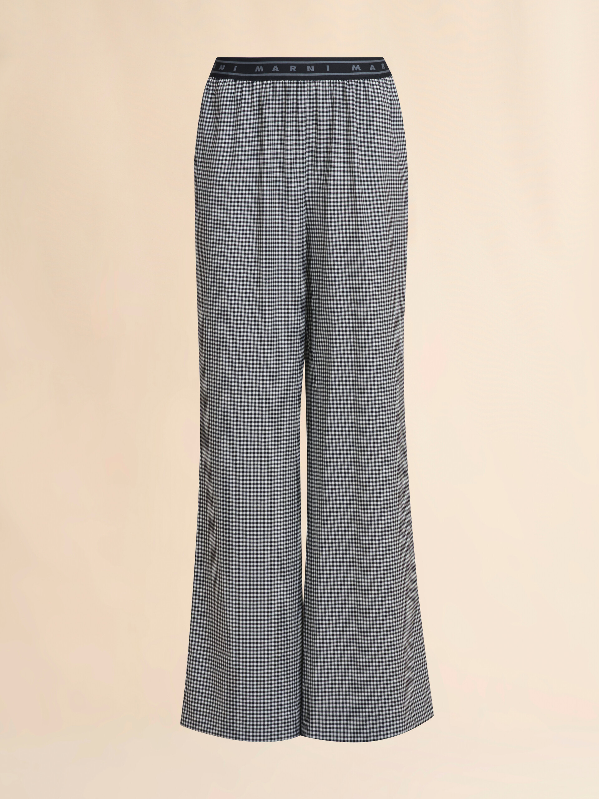 Wool blend black and white check palazzo trousers - Pants - Image 1
