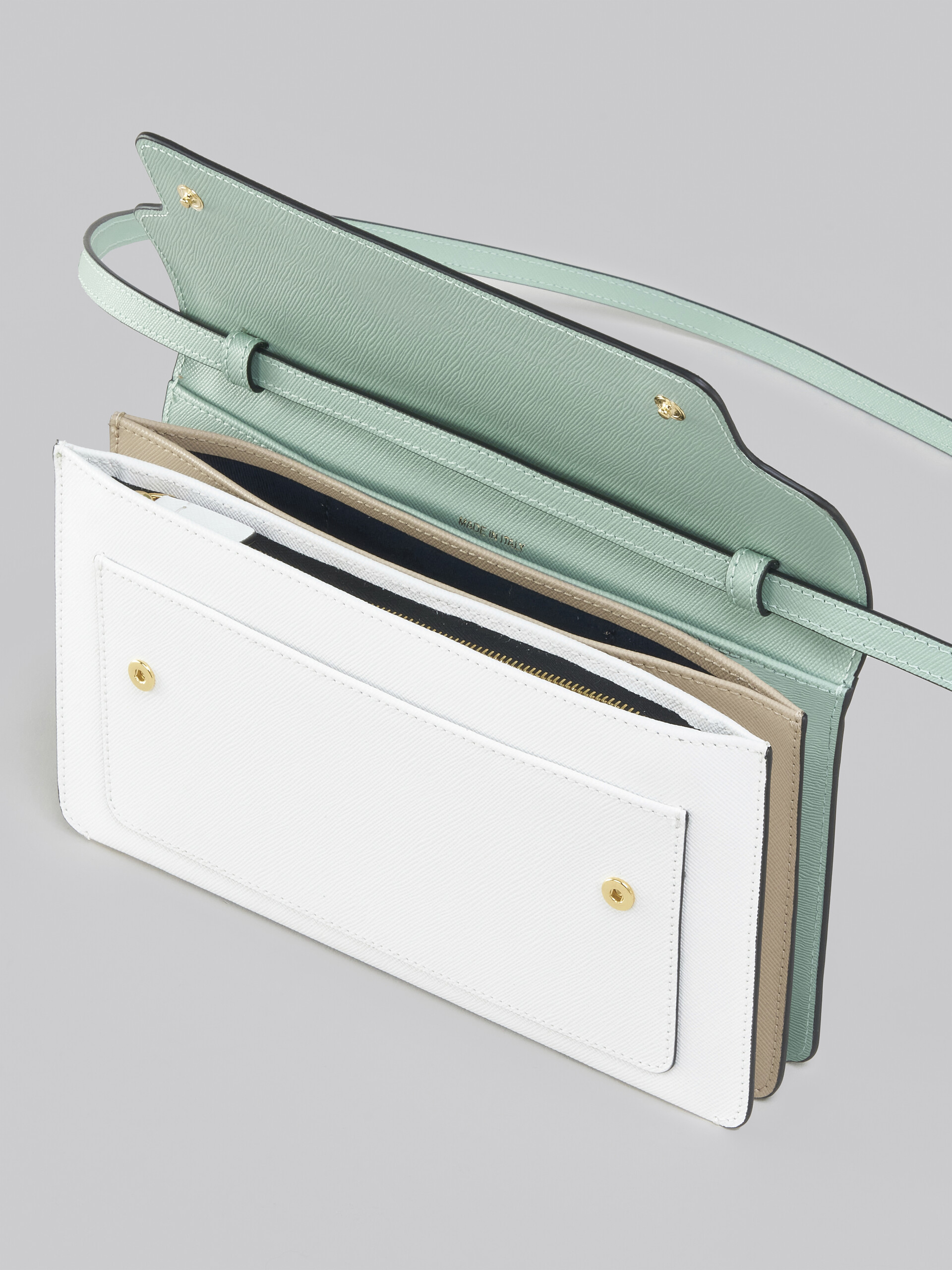 Trunk Clutch in light green white and brown saffiano leather - Pochette - Image 5