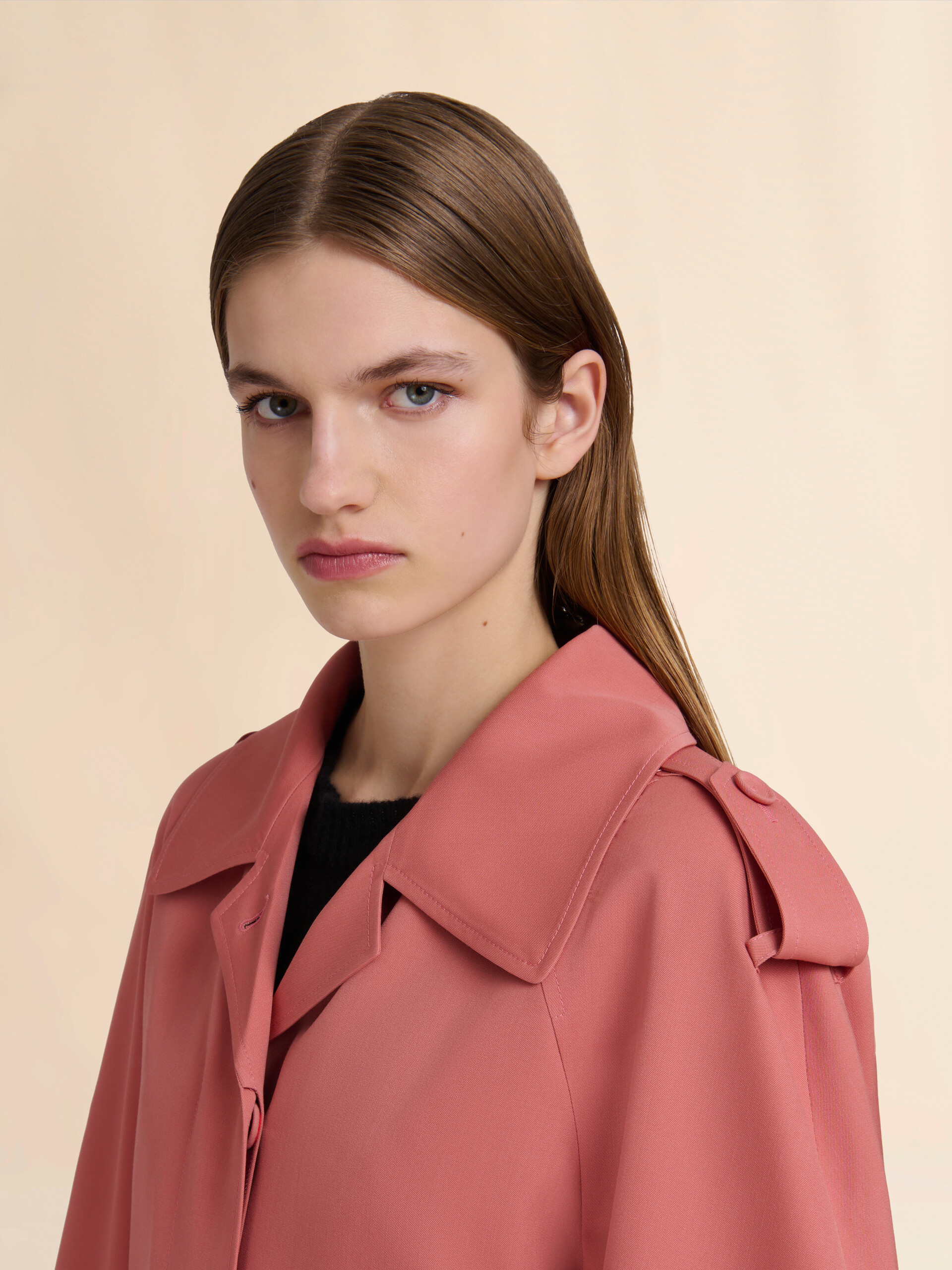 Trench-coat court en laine rose Fresco avec broderie Marni Symbol - Manteaux - Image 4