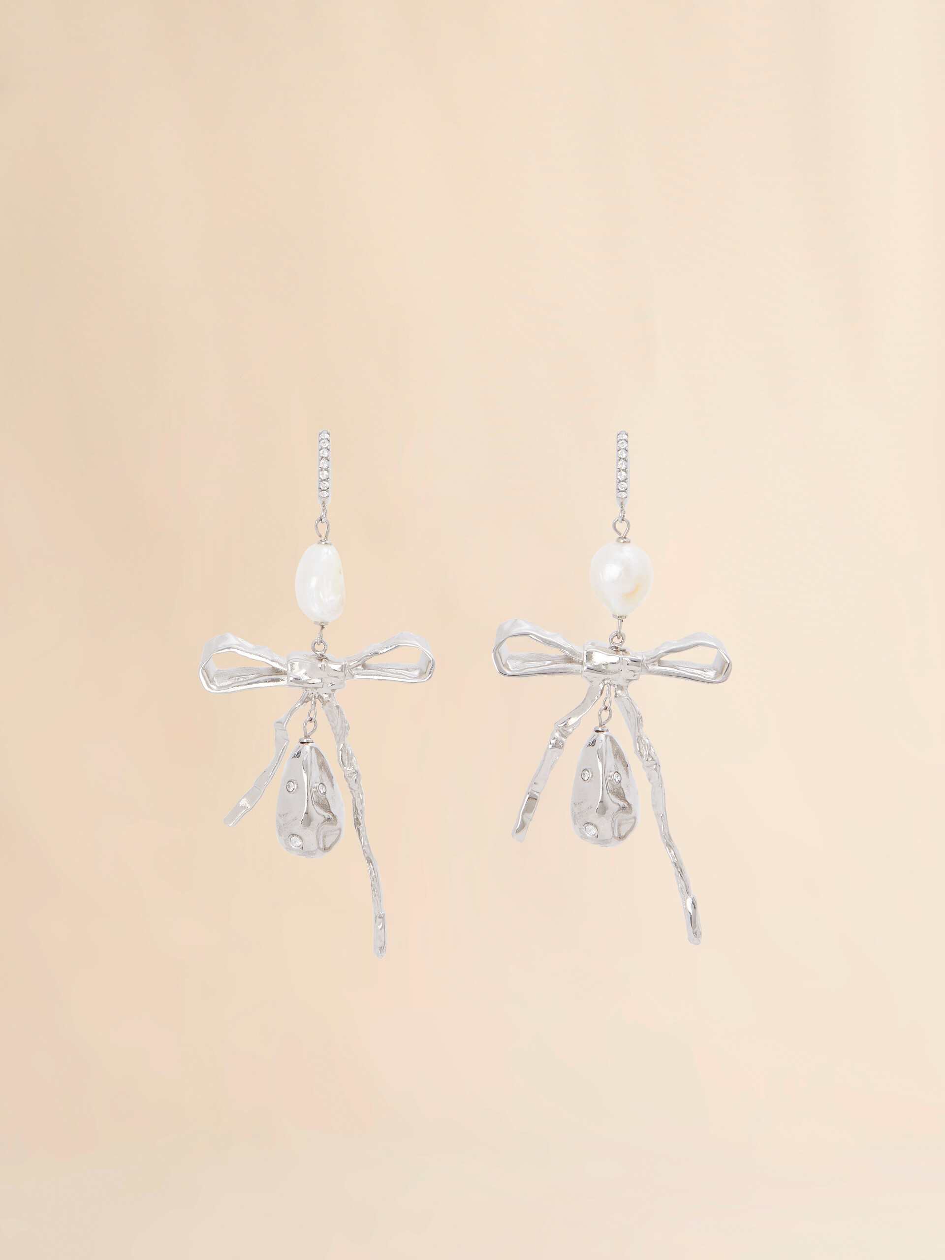 Silver Bow drop earrings - Earrings - Image 1