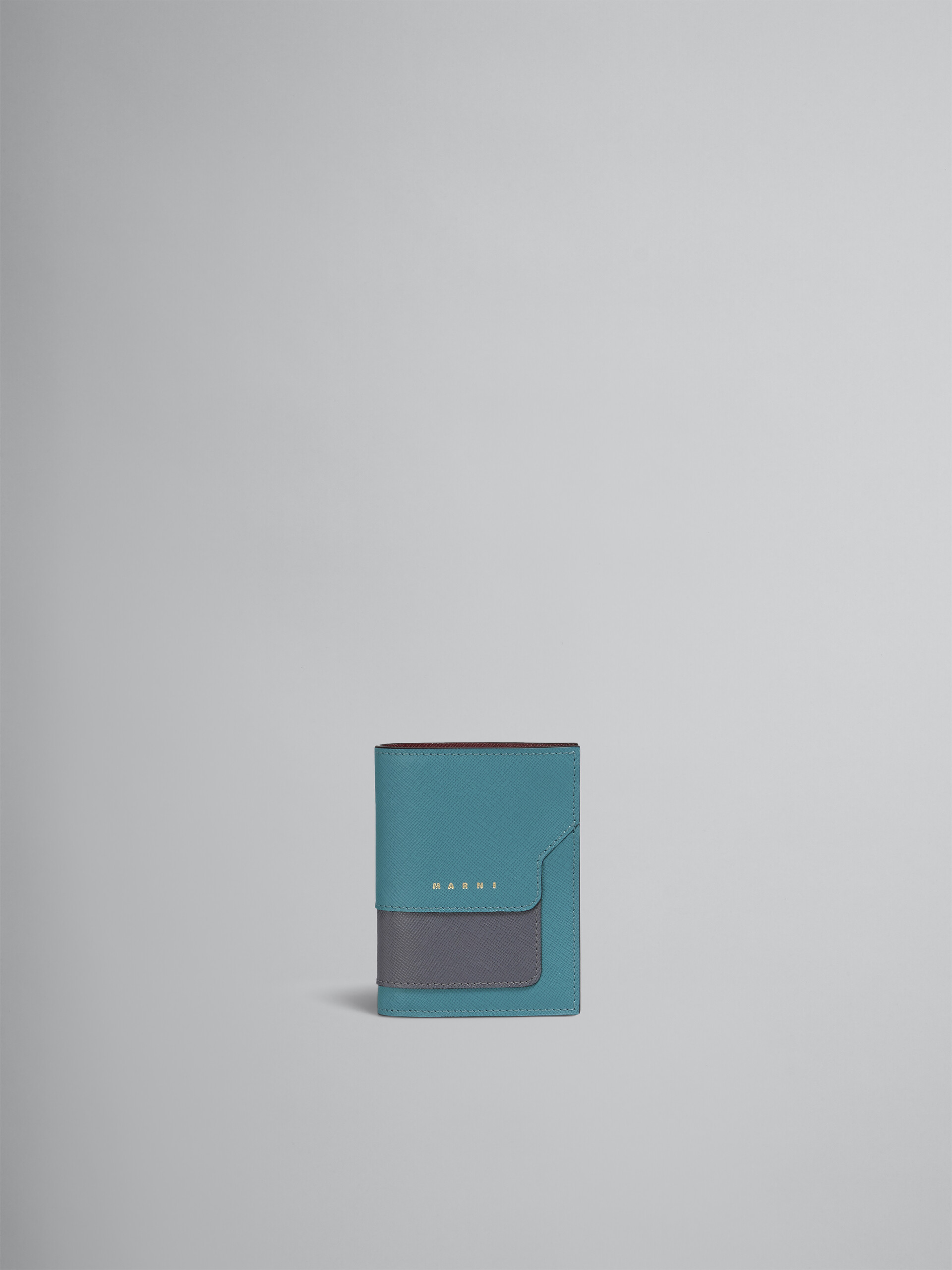 ブルー グレー レッド サフィアーノレザー製 二つ折りウォレット - 財布 - Image 1