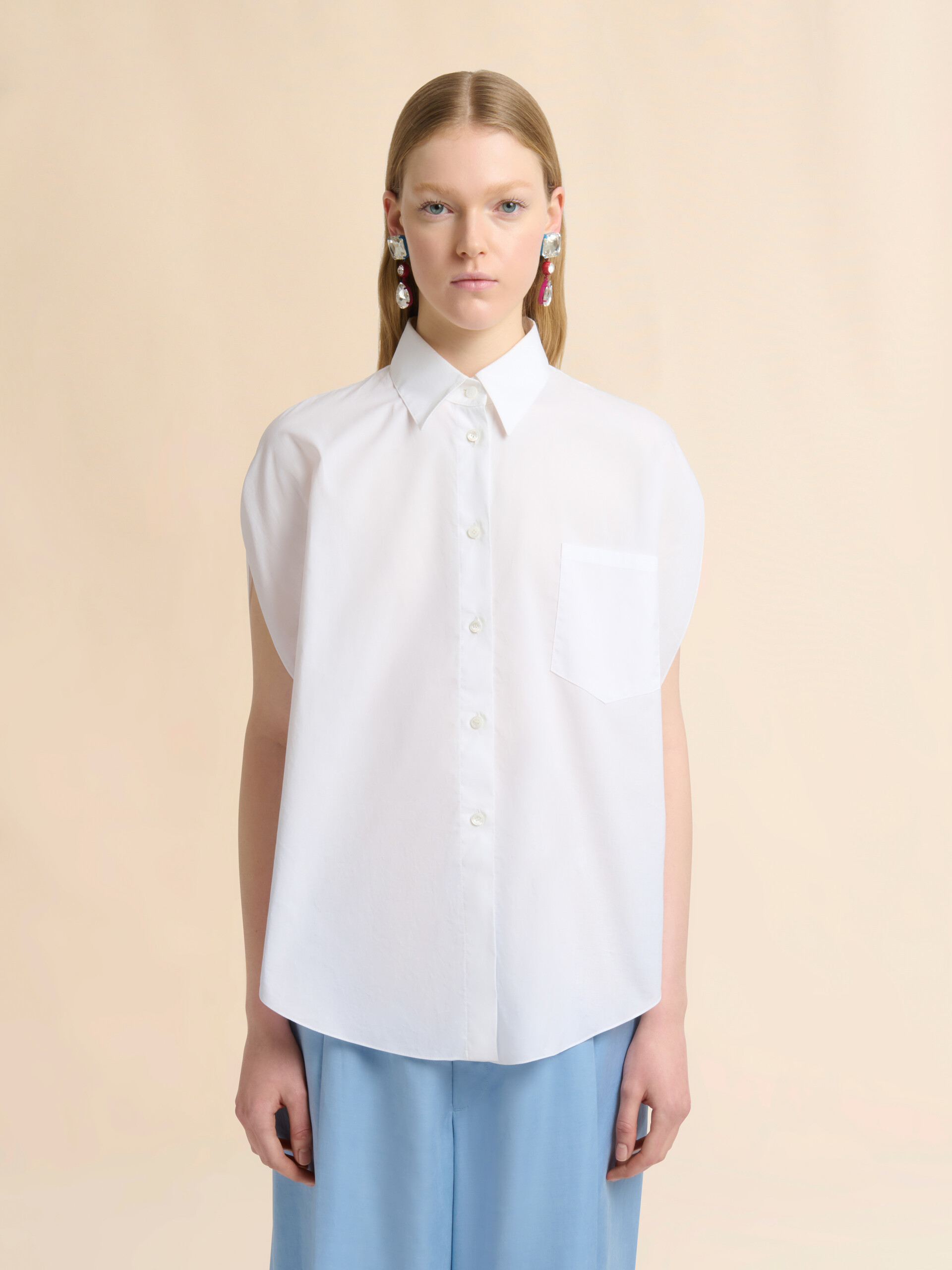 White poplin shirt with cape sleeves - Shirts - Image 2