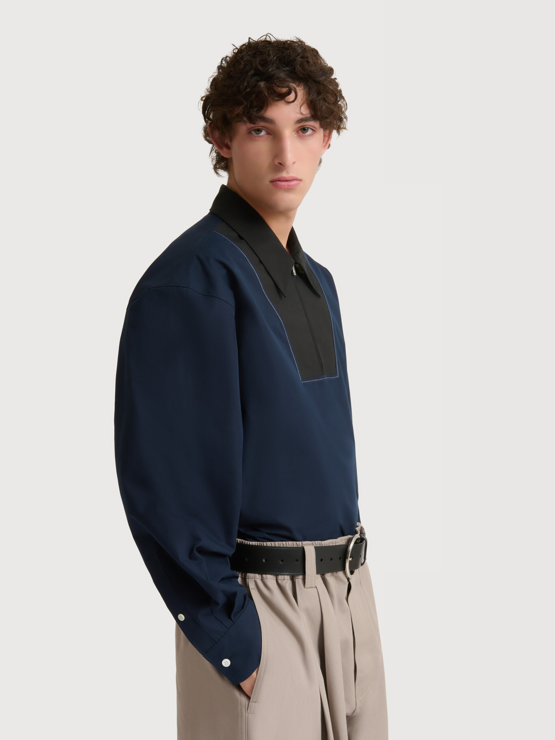 Deep blue poplin shirt with zip bib - Shirts - Image 3