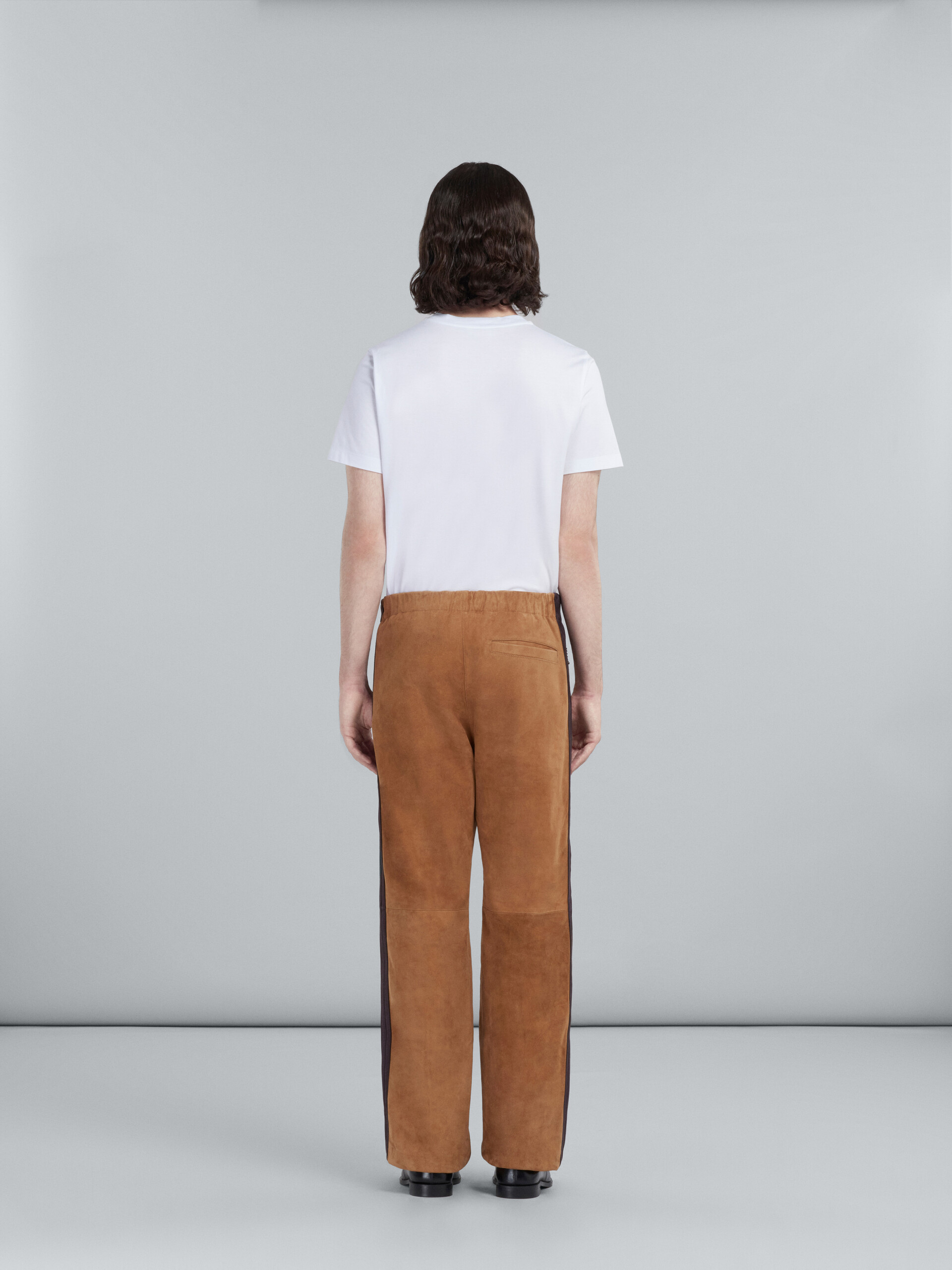 Brown suede trousers with nappa bands - Pants - Image 3