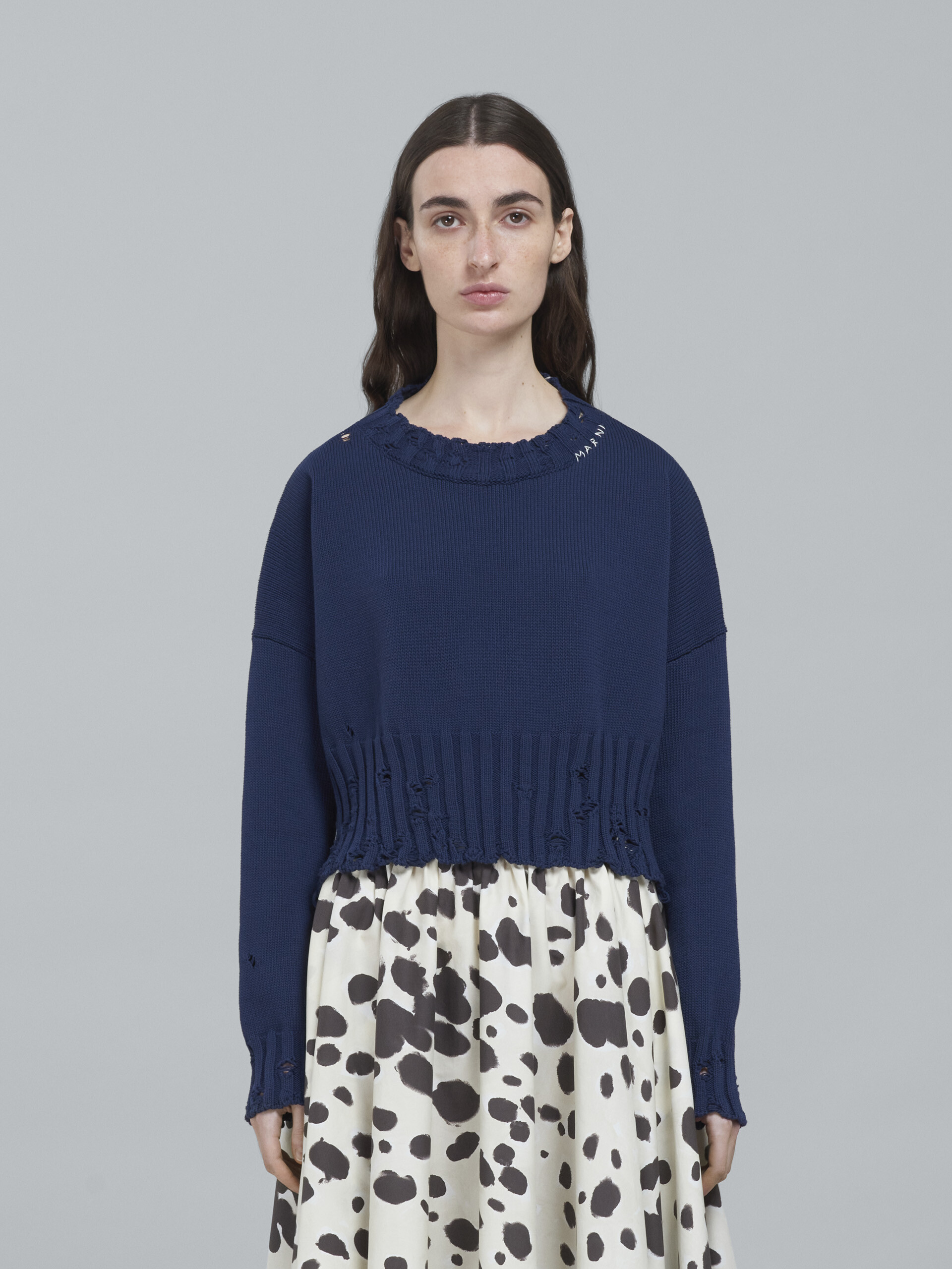 Cropped cotton crewneck sweater - Pullovers - Image 2