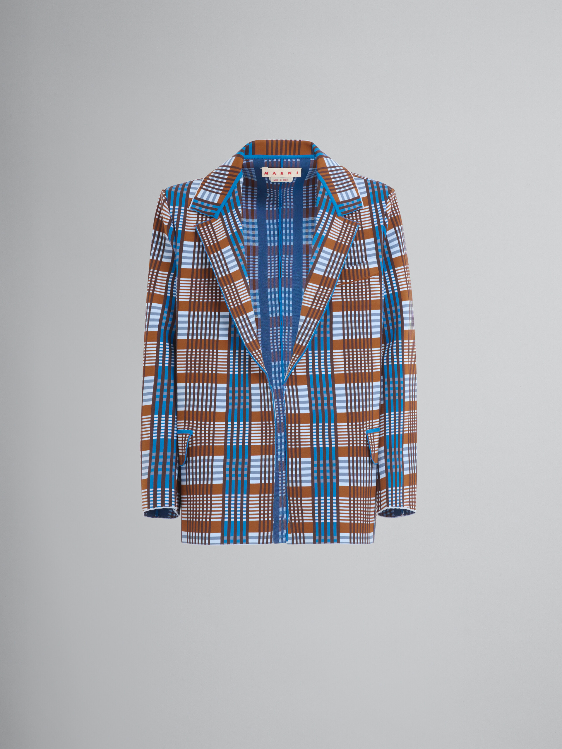 Brown and blue checked techno knit blazer - Jackets - Image 1
