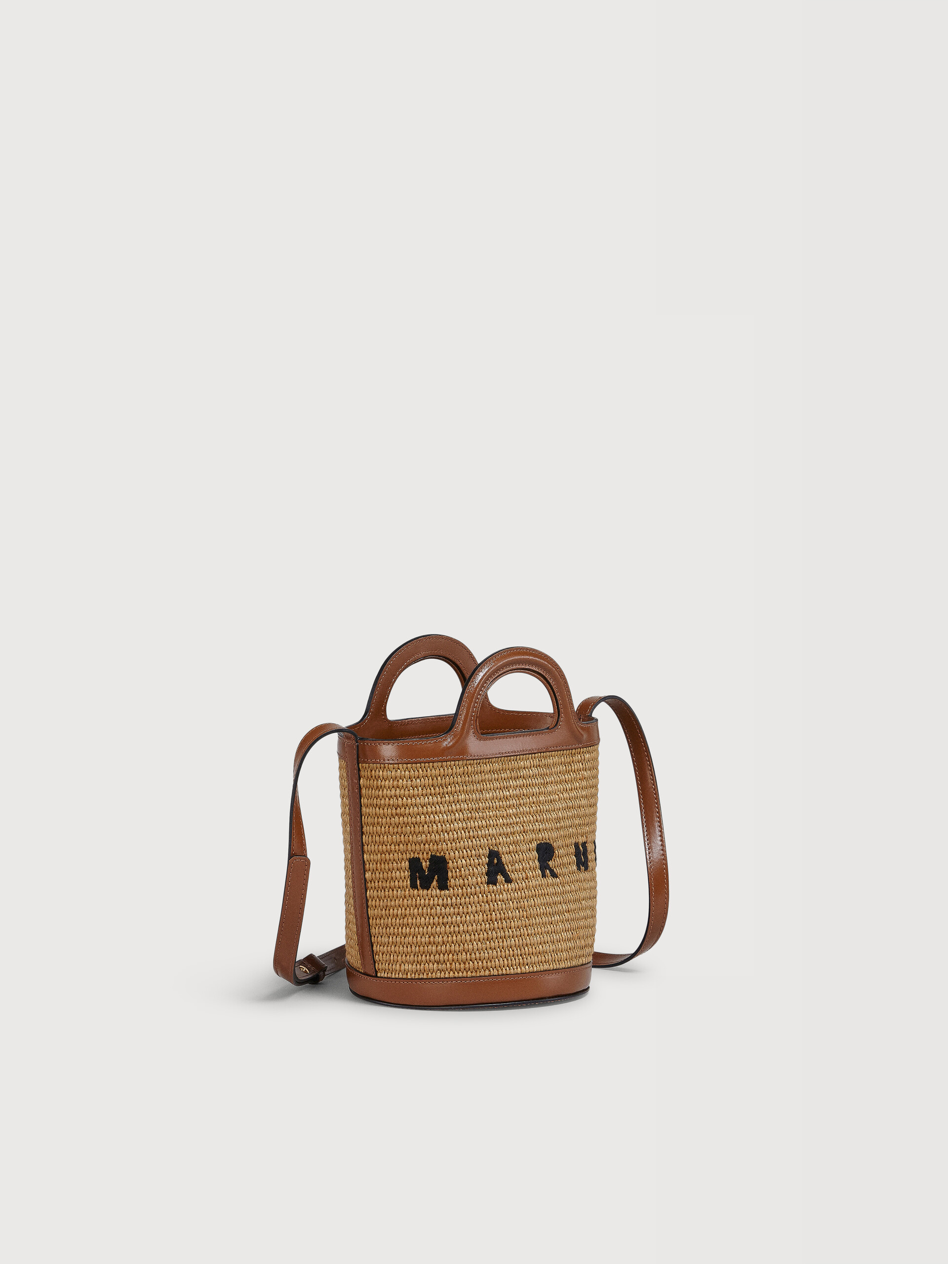 バッグ MARNI TROPICALIA BAG SMALL Tropicalia Small Bucket Bag in brown leather and raffia-effect