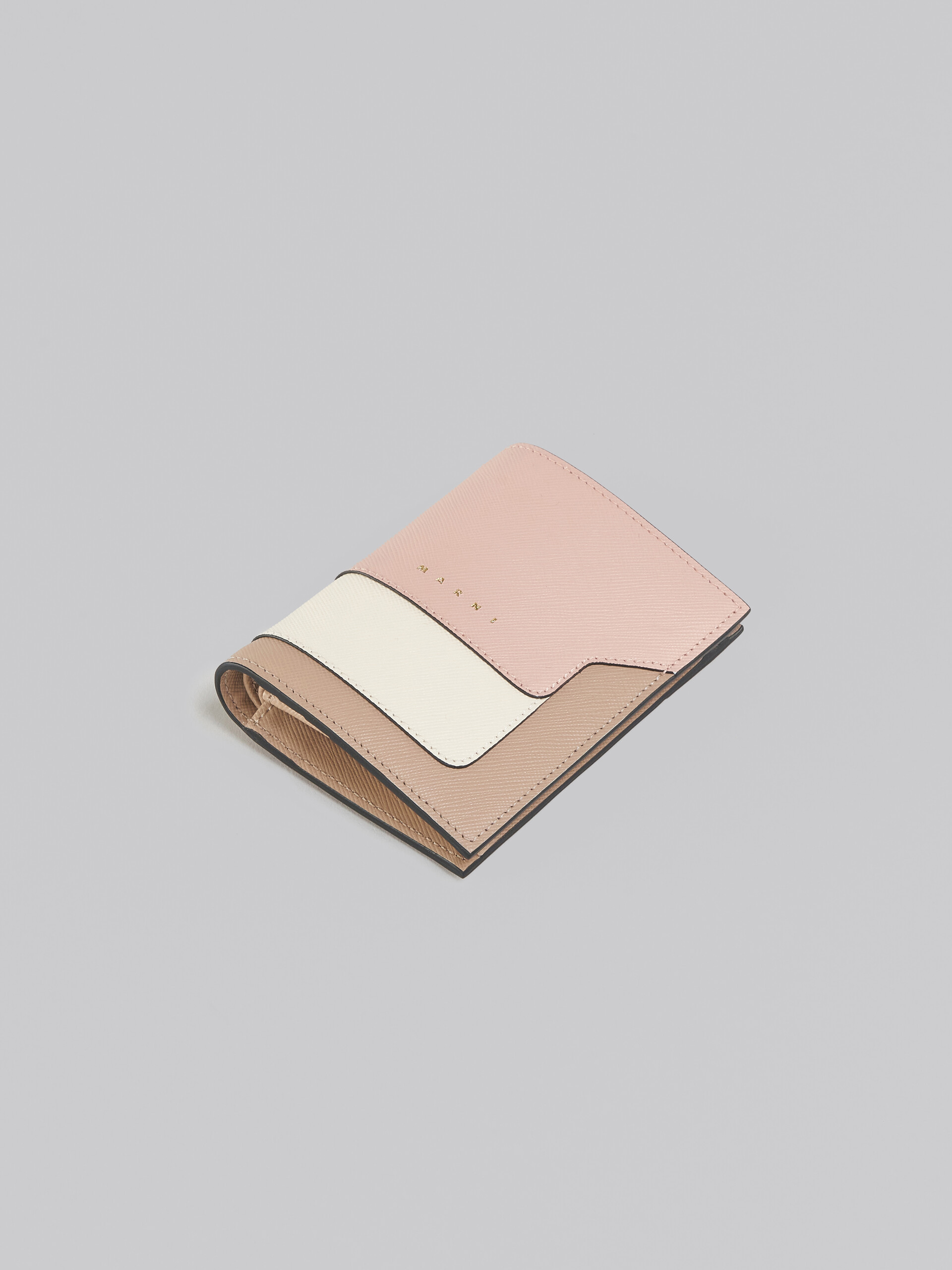 Pink, white and beige saffiano leather bi-fold wallet - Wallets - Image 5