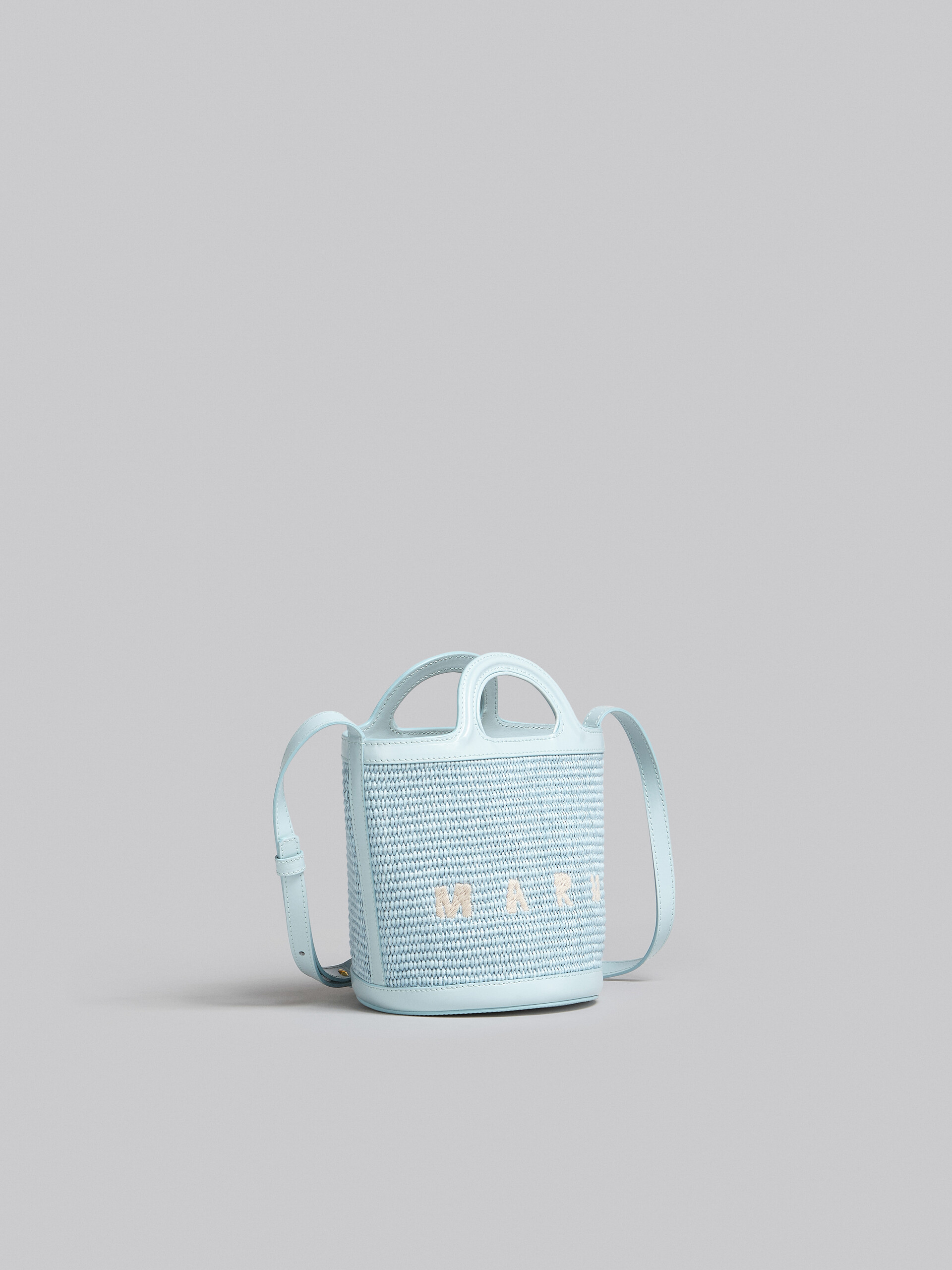 Tropicalia Small Bucket Bag in light blue leather and raffia - Shoulder Bags - Image 6