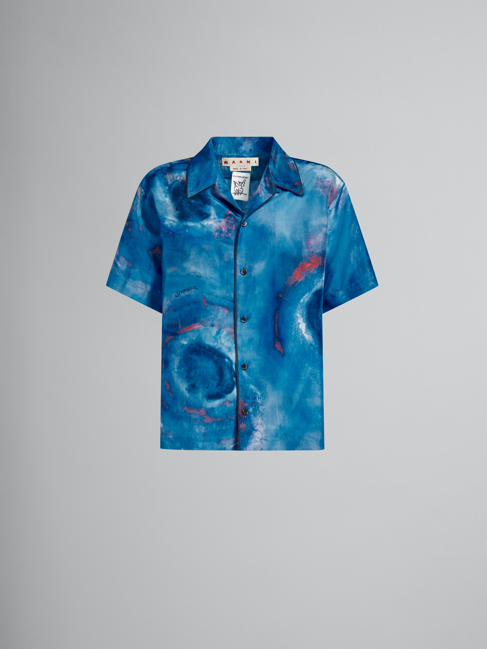 Bowling silk shirt with Buchi Blu print - Shirts - Image 1
