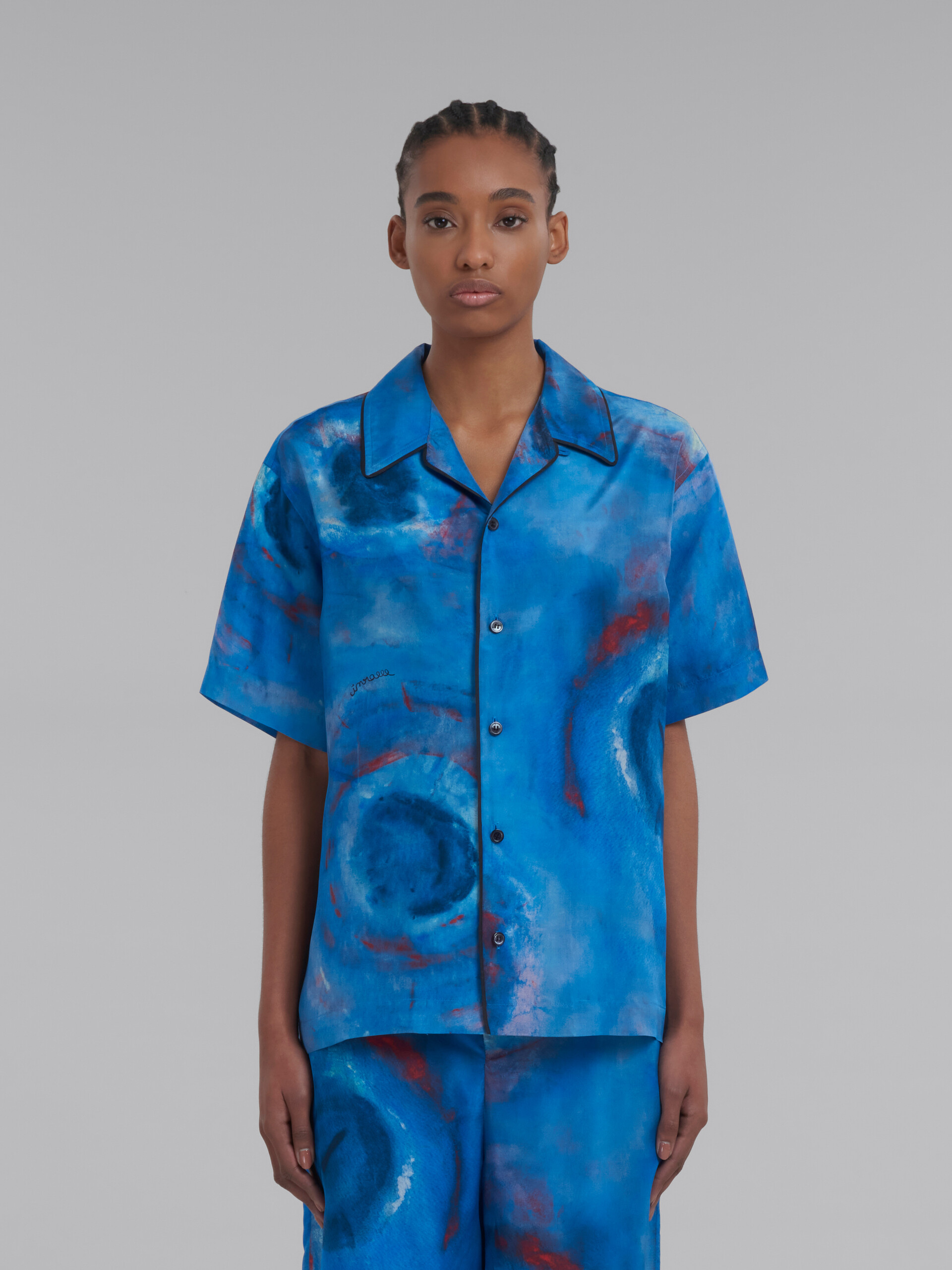 Bowling silk shirt with Buchi Blu print - Shirts - Image 2