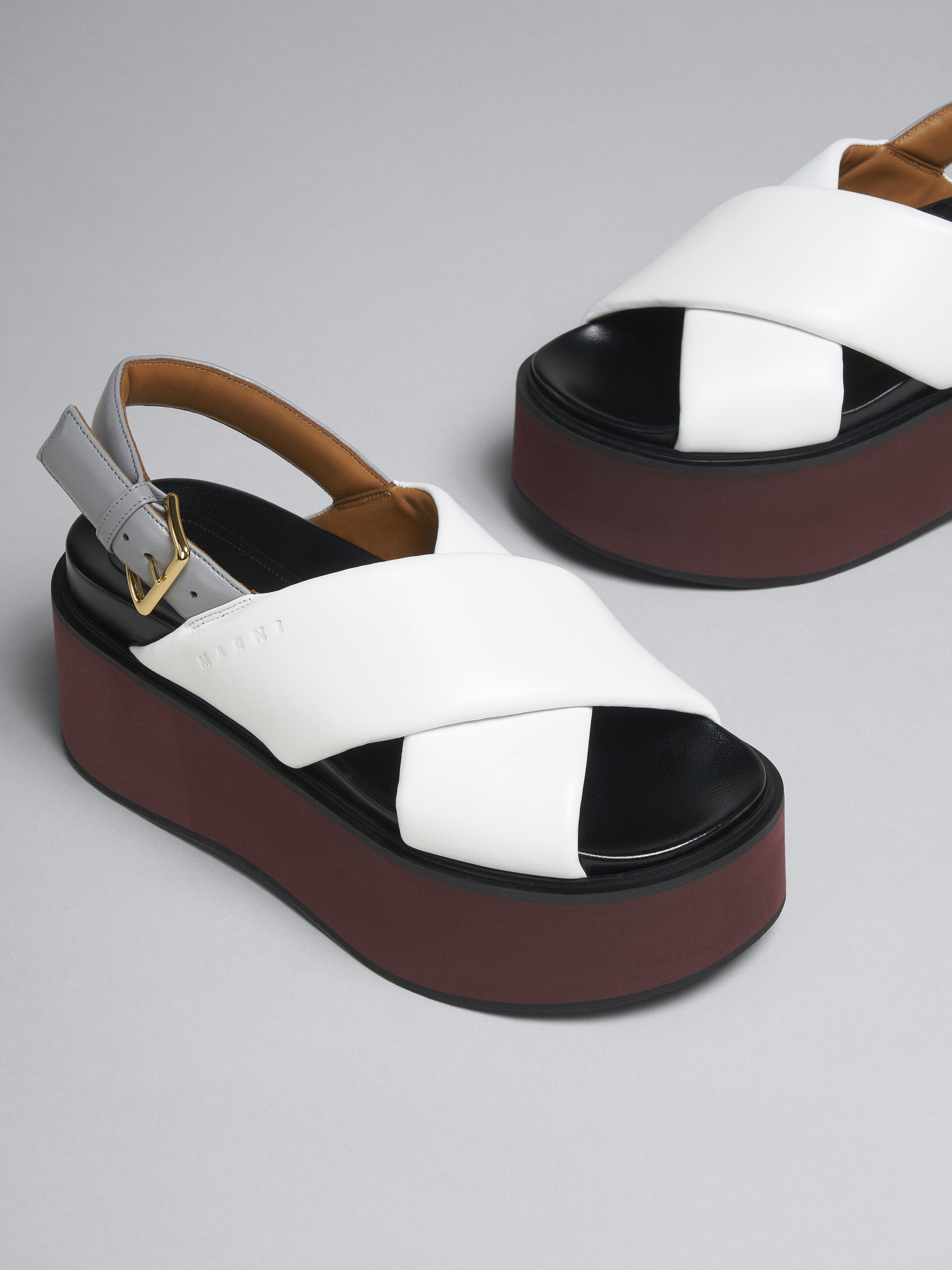 White and grey leather wedge - Sandals - Image 5