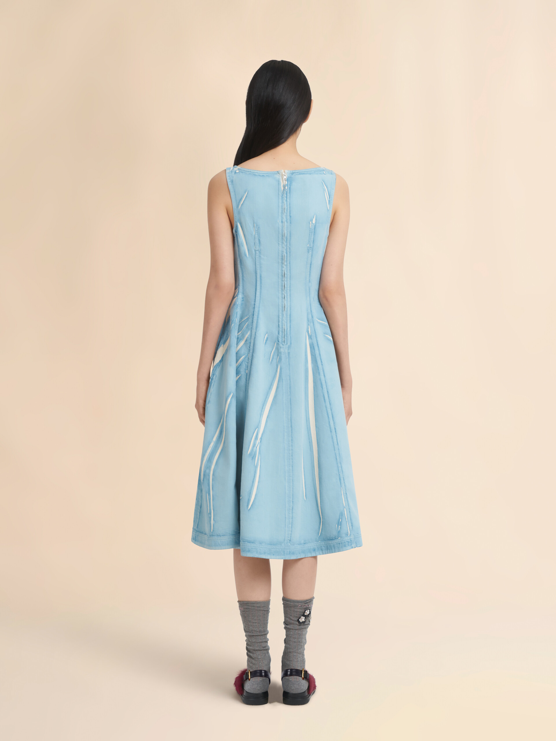 Light blue screen-printed denim midi dress - Dresses - Image 3