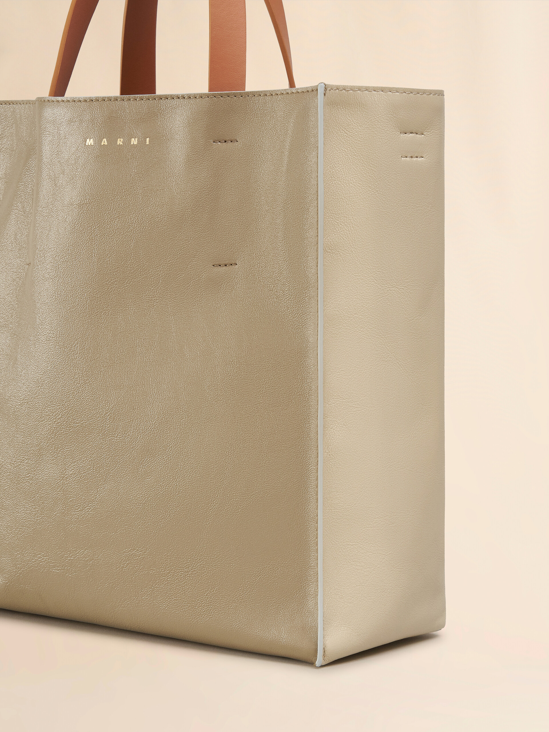 Brown pale blueblack tumbled leather MUSEO SOFT bag - Shopping Bags - Image 4