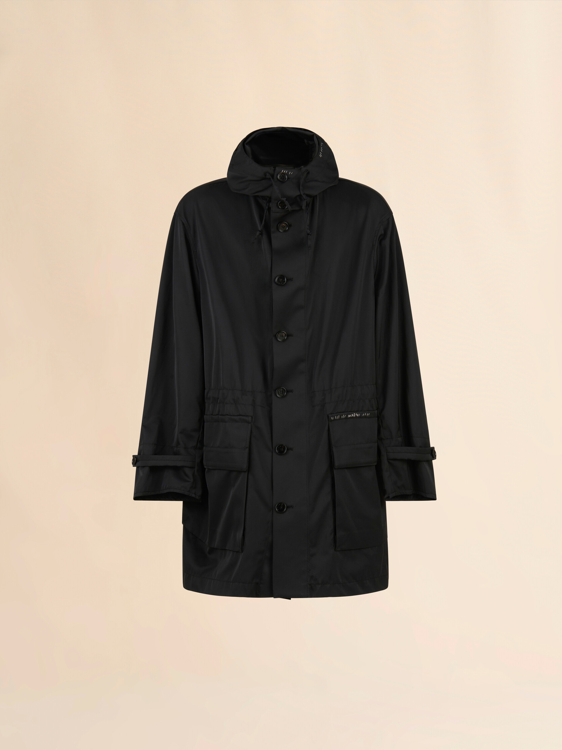 Schwarzer wasserabweisender Parka aus Taft - Mäntel - Image 1