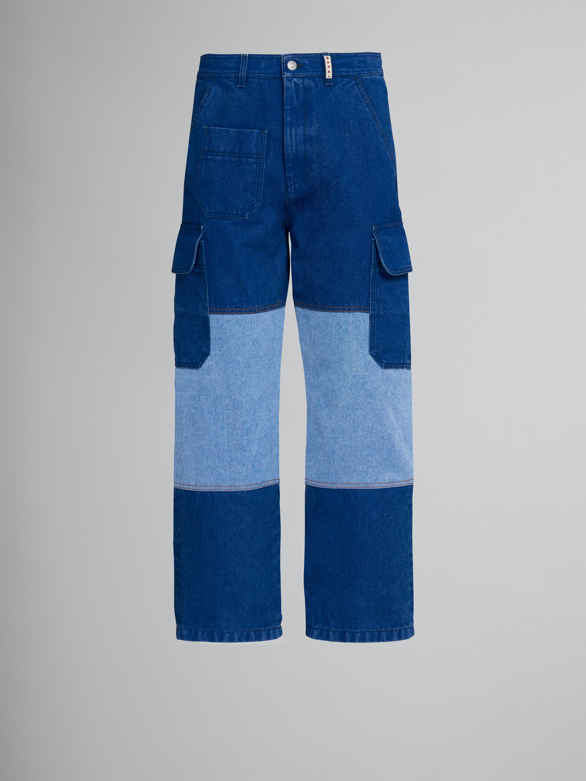 Cargo pants in coated blue denim - Pants - Image 1