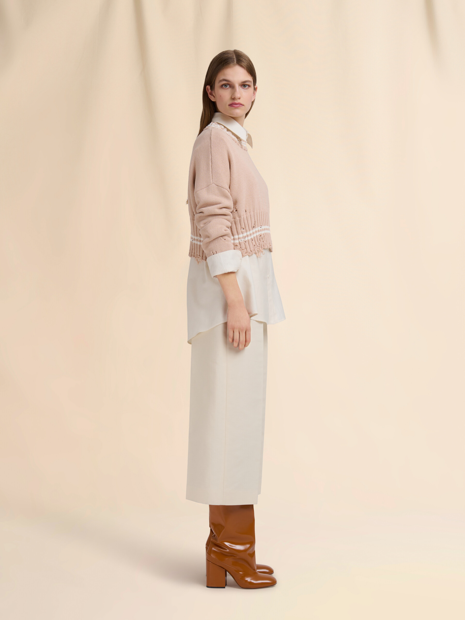 Beige dishevelled cotton jumper - Pullovers - Image 5