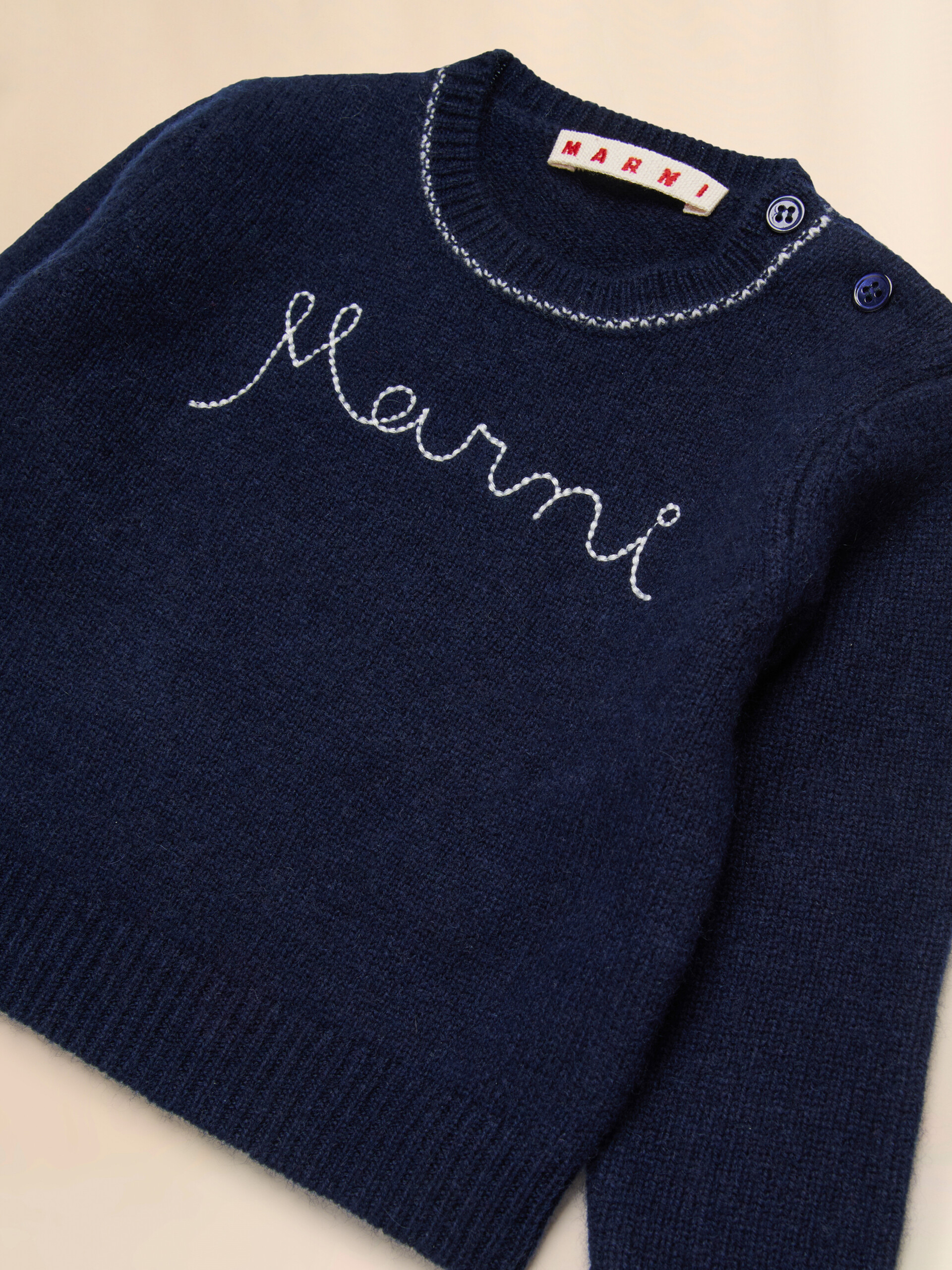 Deep blue wool-cashmere sweater with cursive logo - Knitwear - Image 3